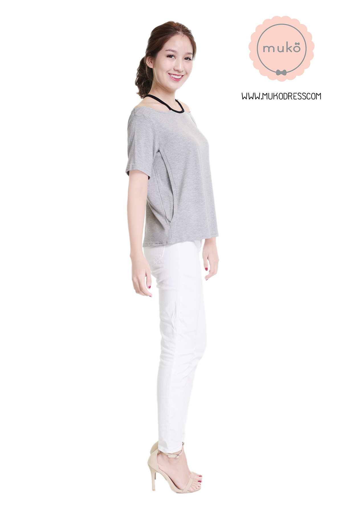 Muko Lynne เสื้อให้นม คลุมท้อง TC24-008 เทาอ่อน