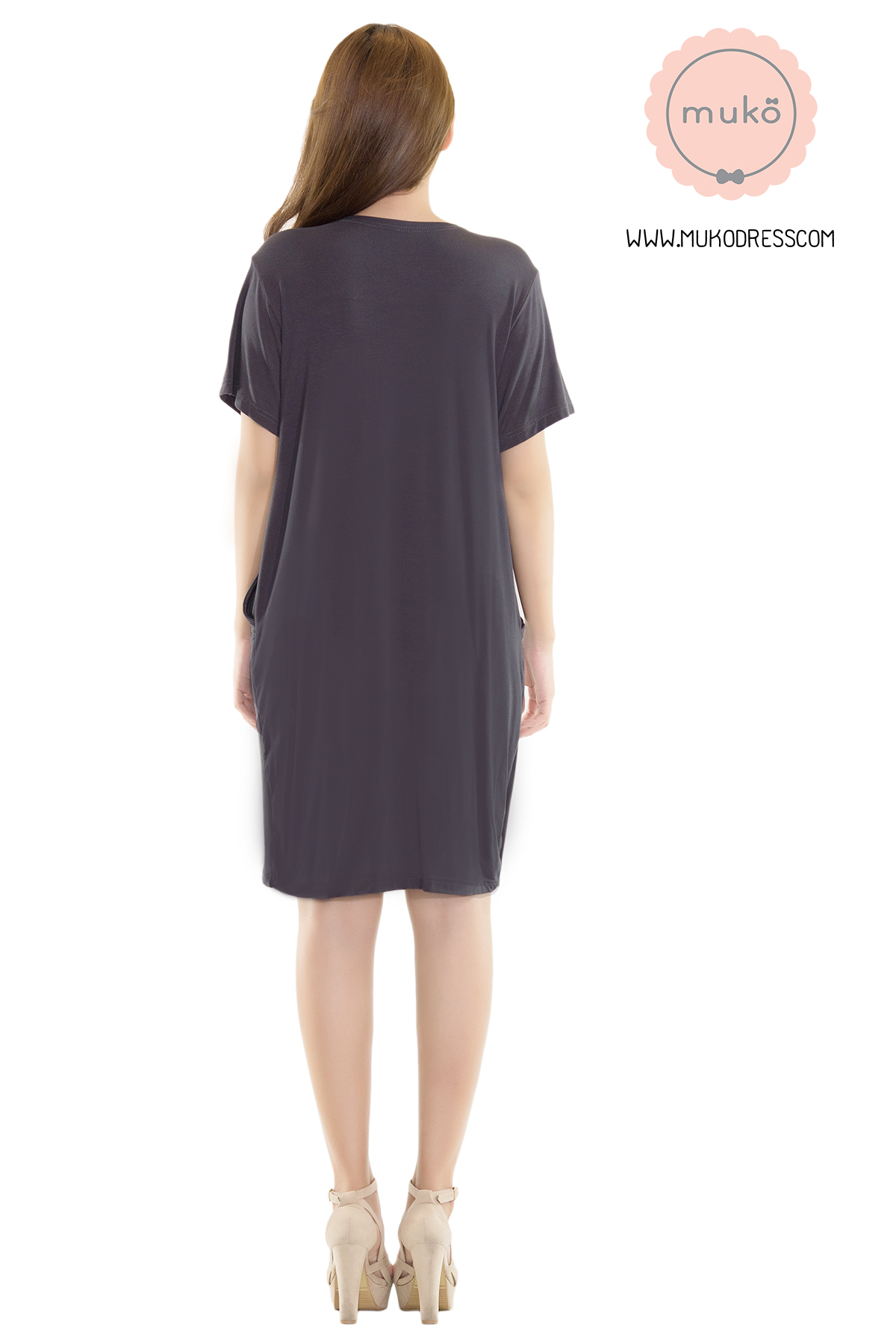 Muko Shilin เดรสให้นม คลุมท้อง DR12-003 เทาเงา