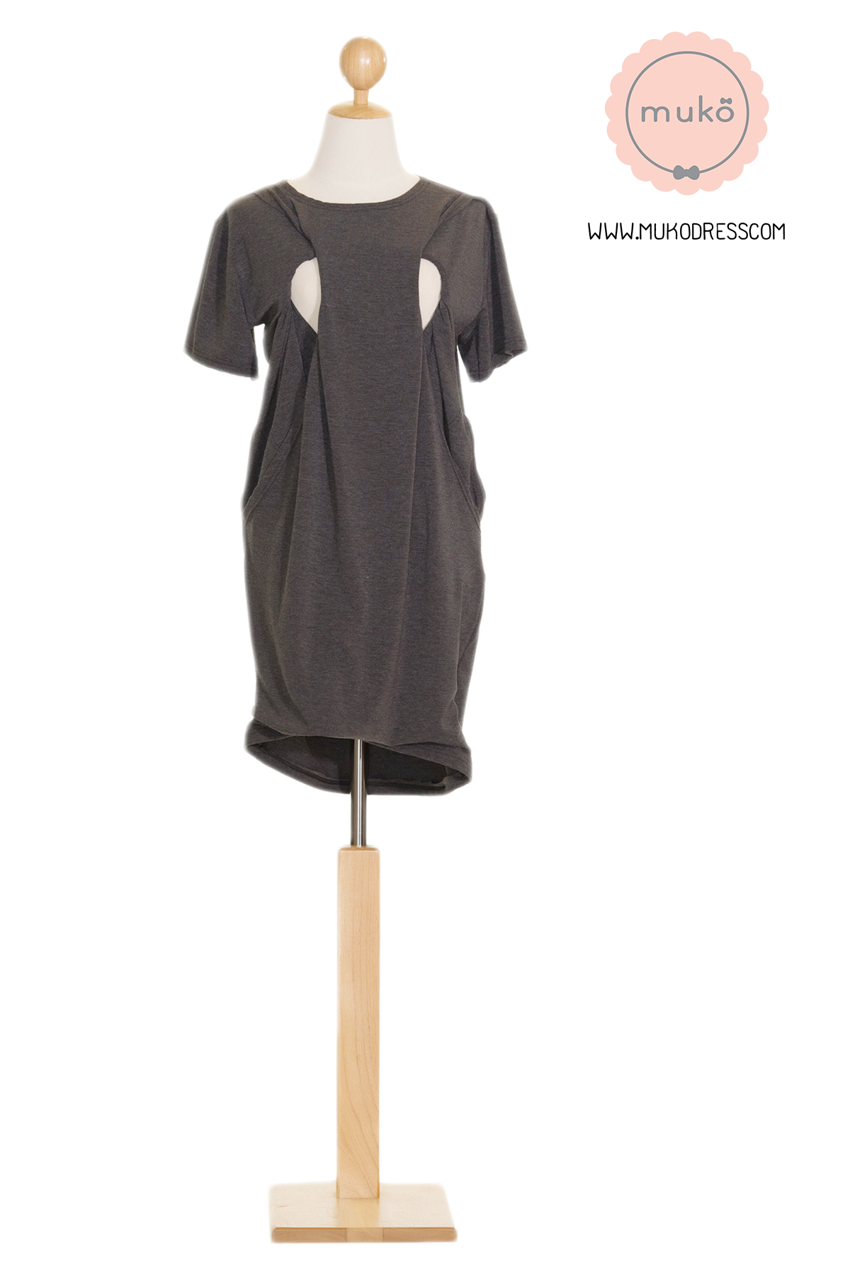 Muko Shilin เดรสให้นม คลุมท้อง DR12-004 เทาเข้ม