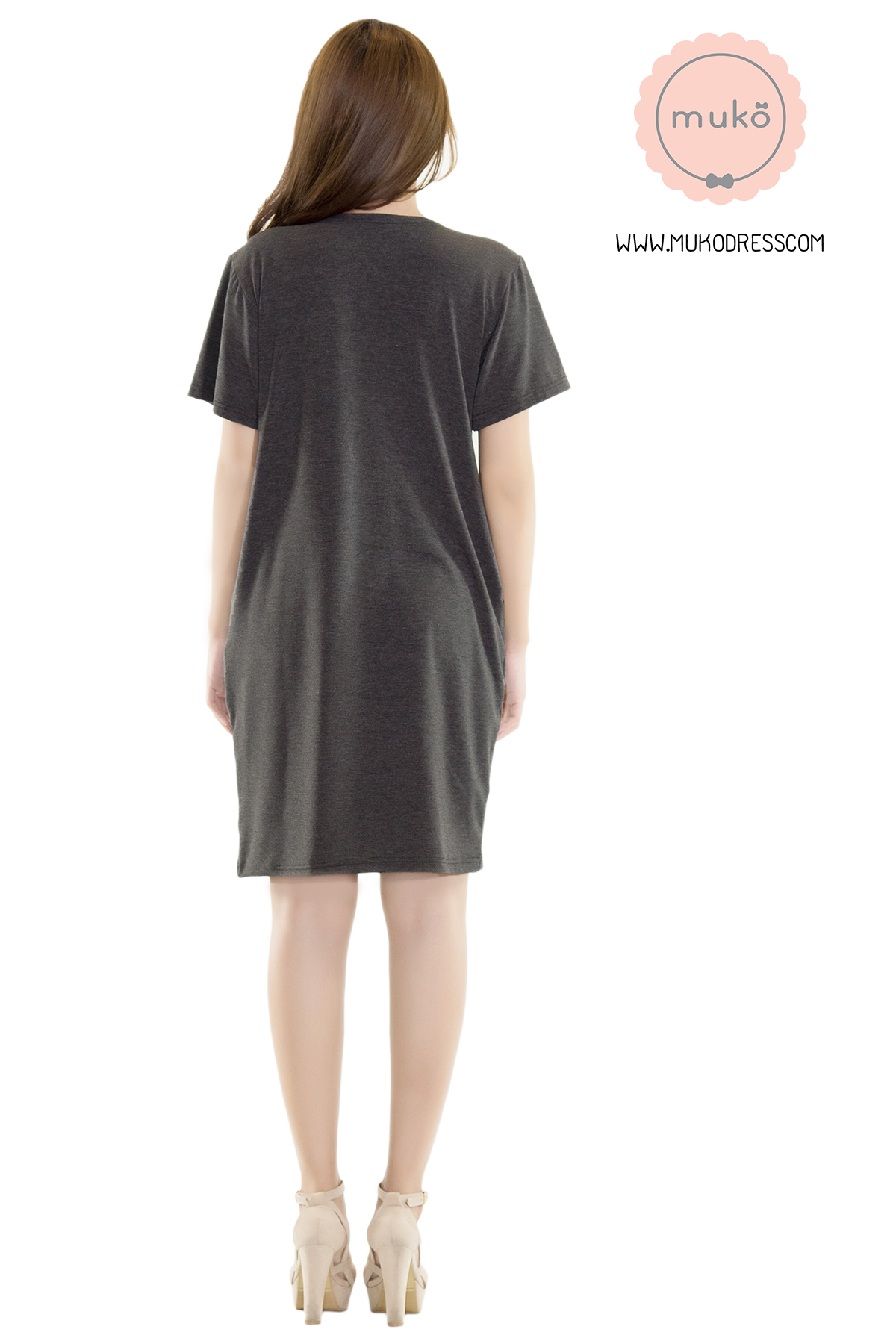 Muko Shilin เดรสให้นม คลุมท้อง DR12-004 เทาเข้ม