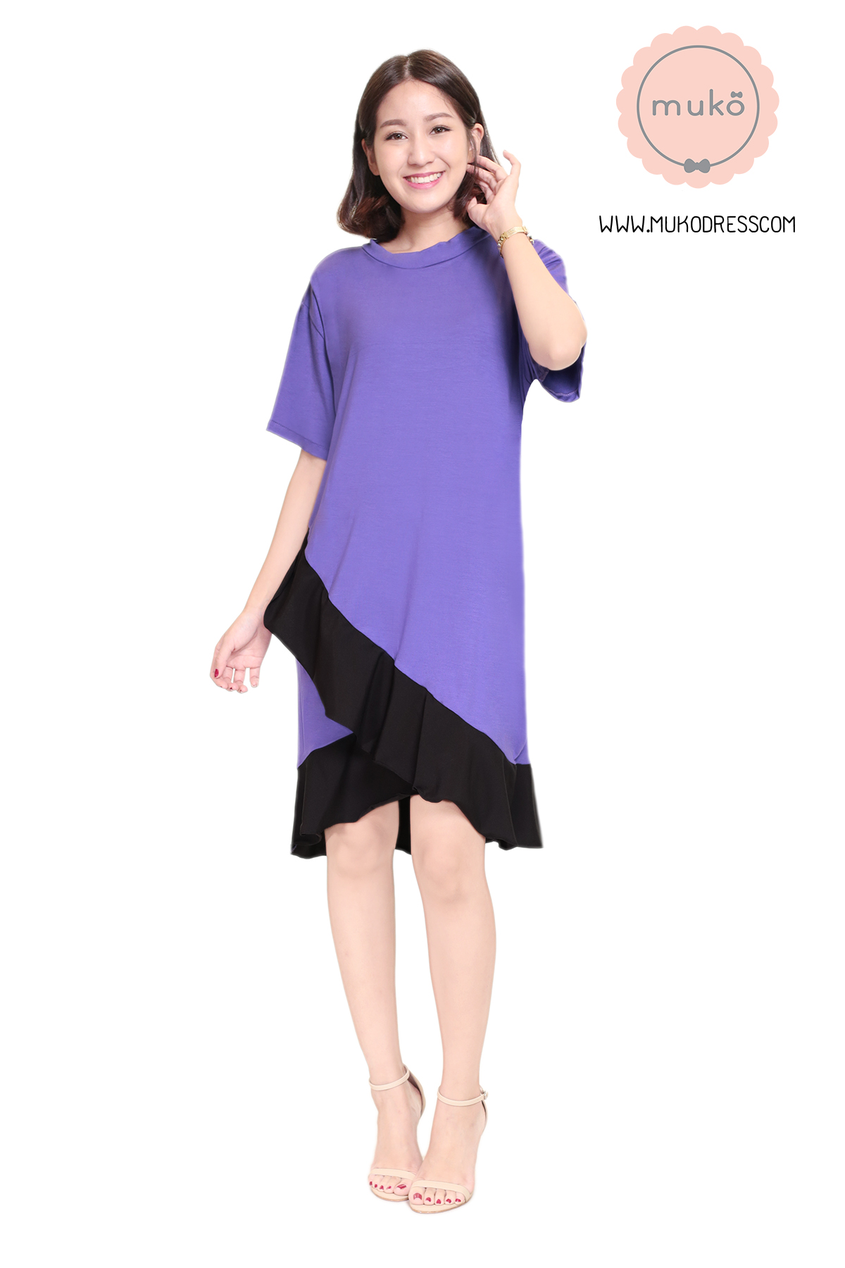 Muko Pita เดรสให้นม คลุมท้อง DR21-019 ม่วงท๊อฟฟี่-ดำ Muko Pita เดรสให้นม คลุมท้อง DR21-019 ม่วงท๊อฟฟี่-ดำ