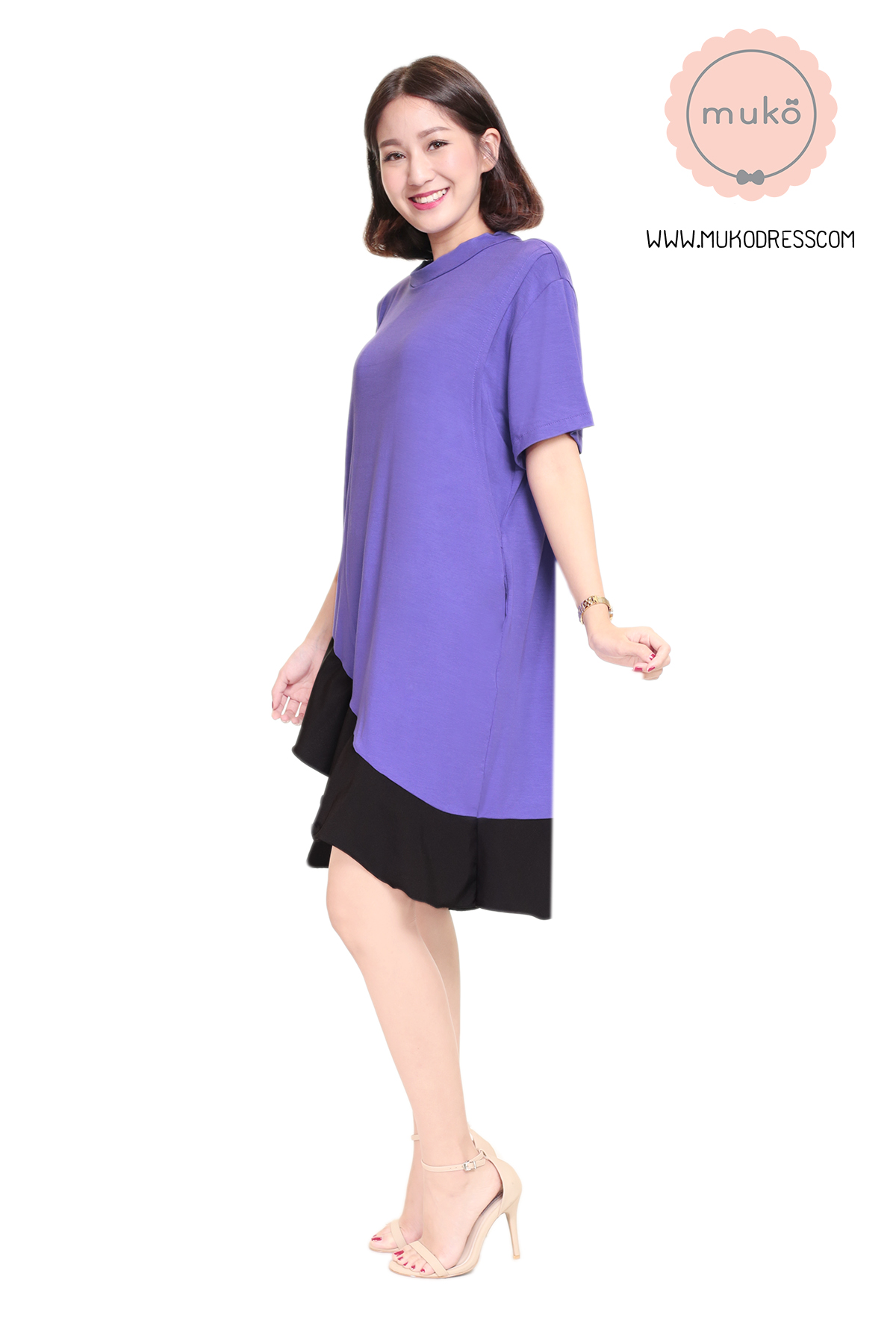 Muko Pita เดรสให้นม คลุมท้อง DR21-019 ม่วงท๊อฟฟี่-ดำ Muko Pita เดรสให้นม คลุมท้อง DR21-019 ม่วงท๊อฟฟี่-ดำ