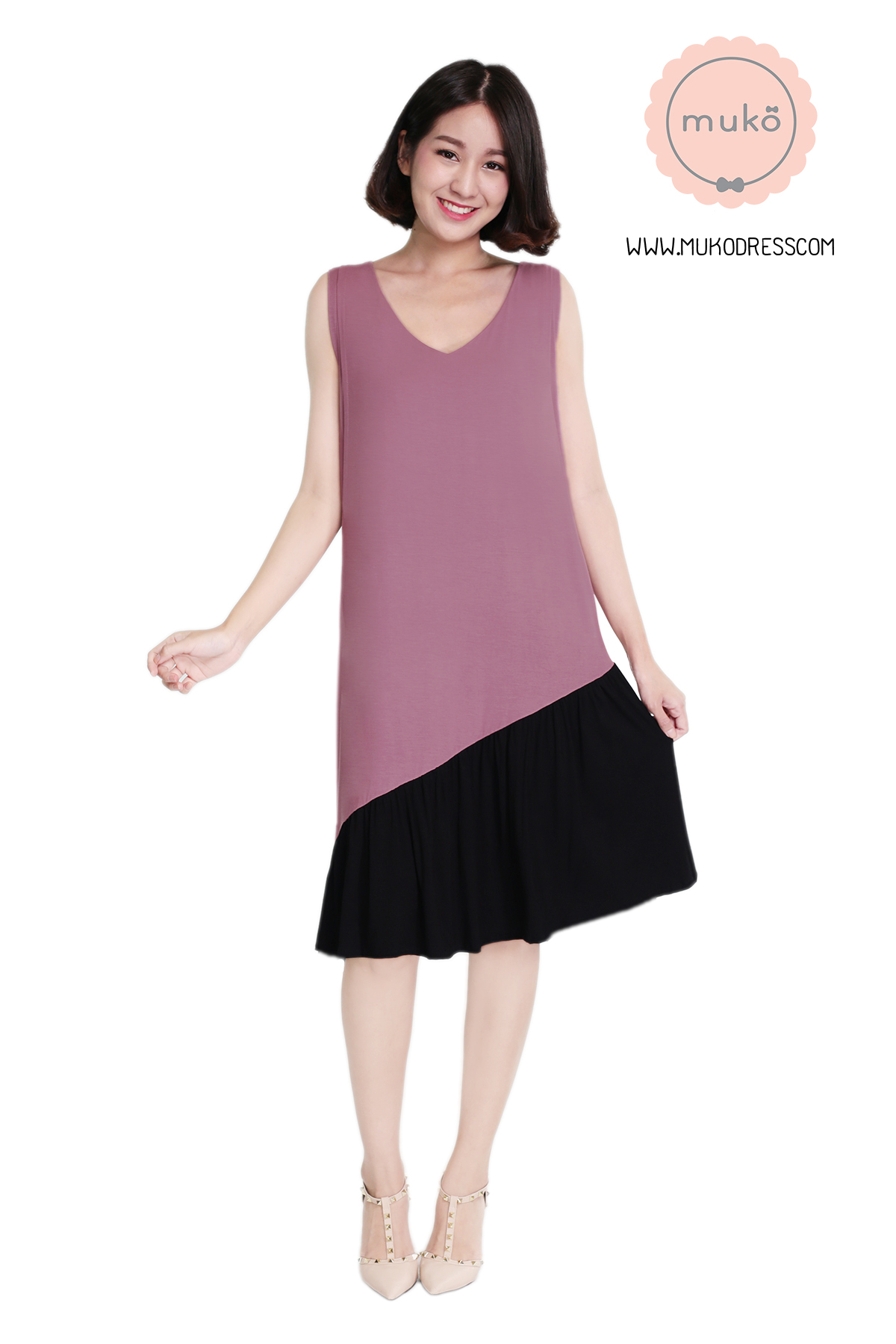 Muko Myla เดรสให้นม คลุมท้อง DR23-001 กะปิ-ดำ