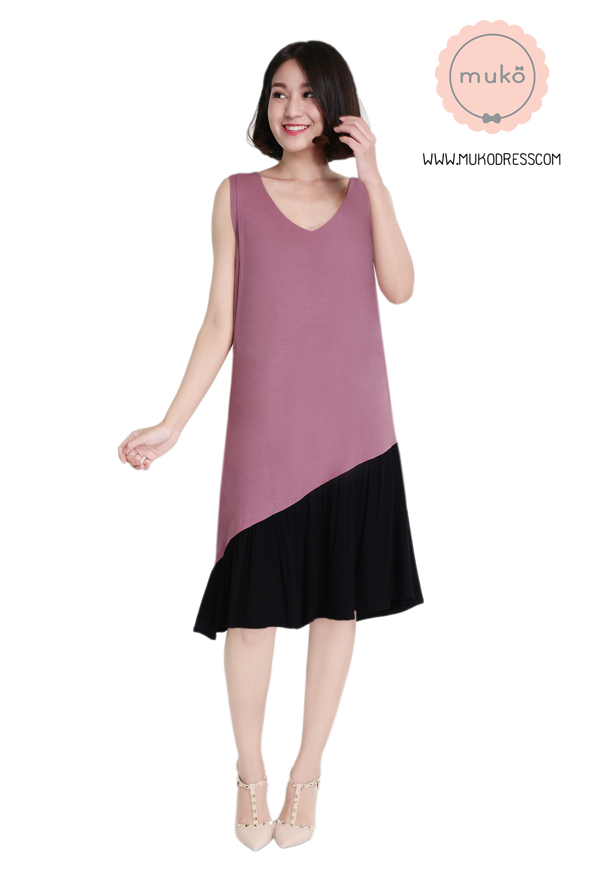 Muko Myla เดรสให้นม คลุมท้อง DR23-001 กะปิ-ดำ