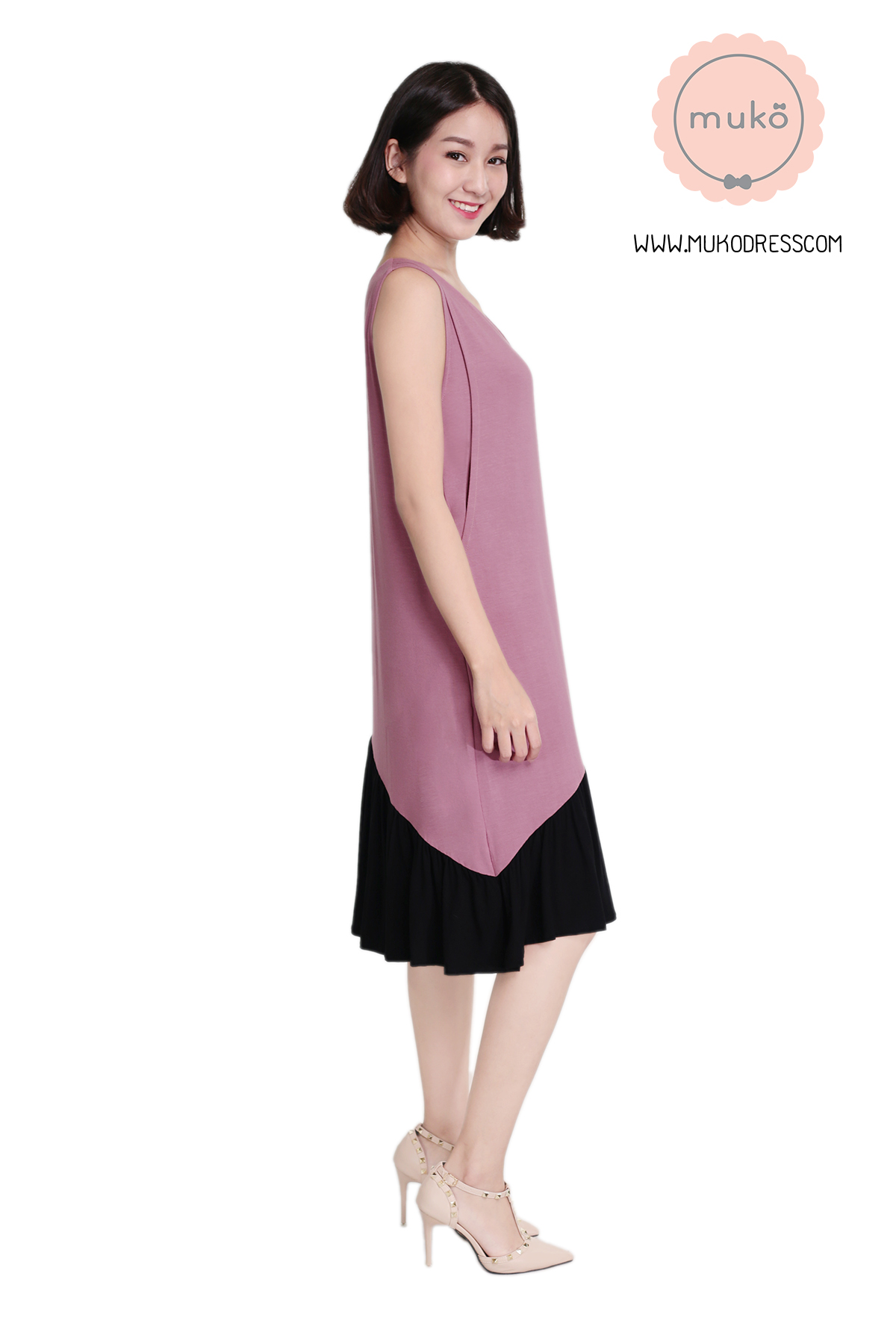 Muko Myla เดรสให้นม คลุมท้อง DR23-001 กะปิ-ดำ