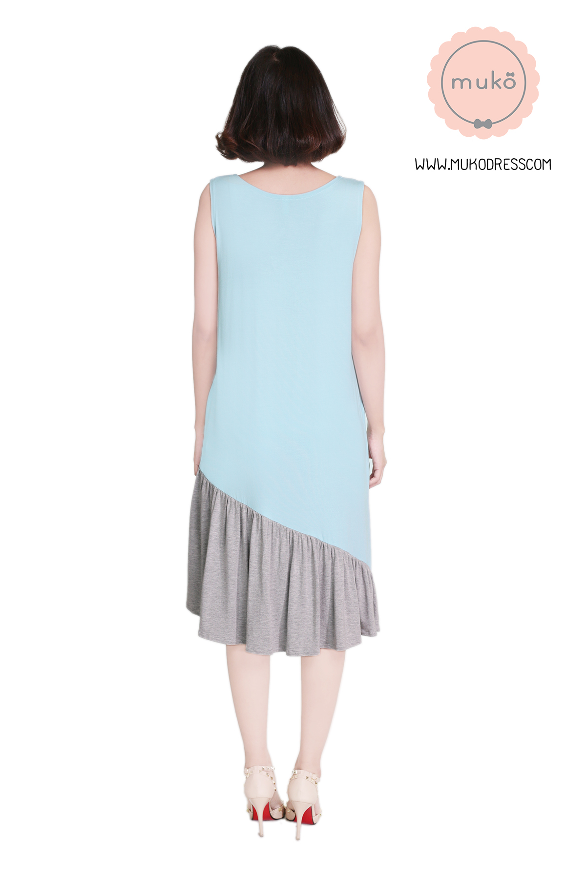 Muko Myla เดรสให้นม คลุมท้อง DR23-004 ฟ้า-เทาอ่อน