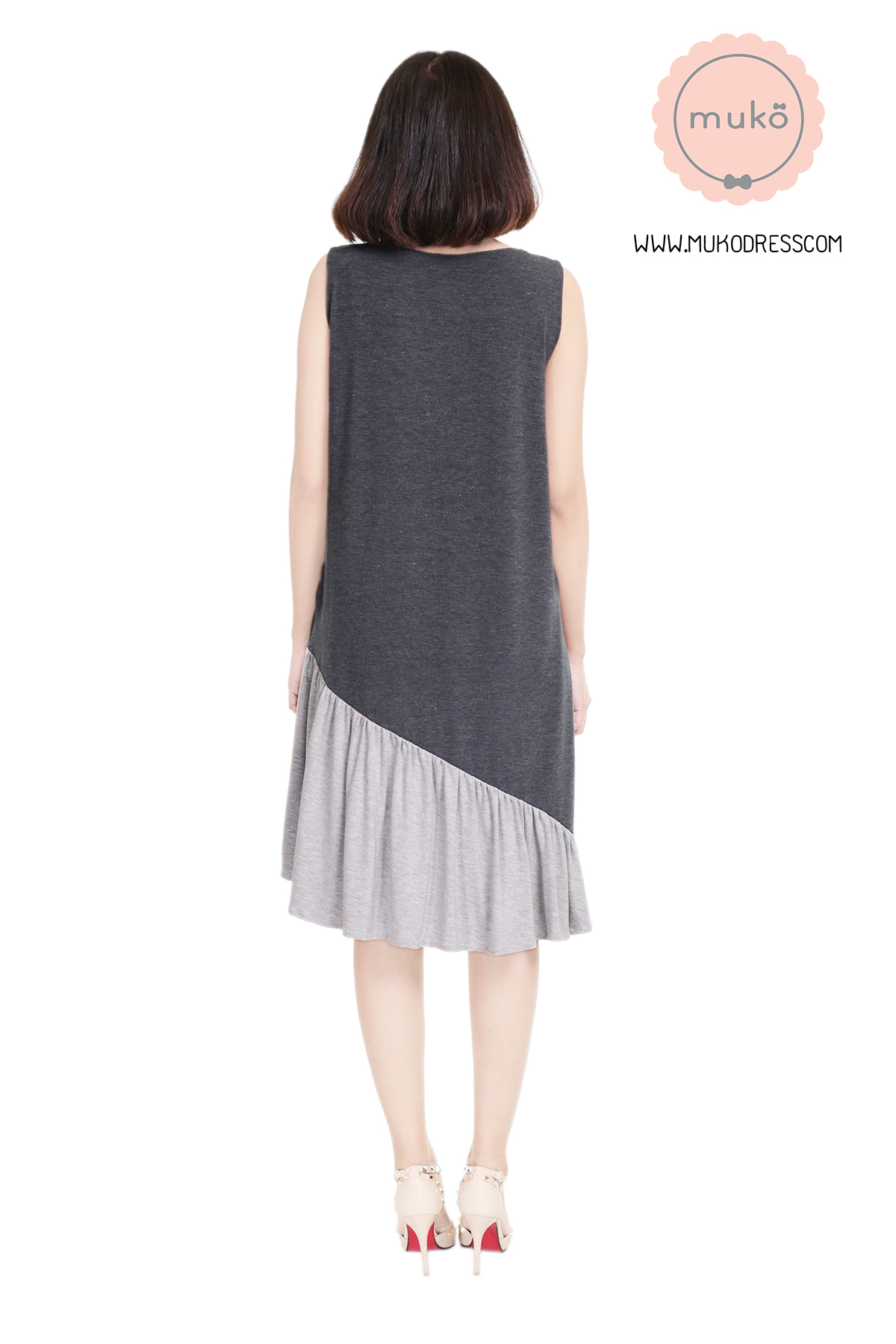 Muko Myla เดรสให้นม คลุมท้อง DR23-012 เทาเข้ม-เทาอ่อน