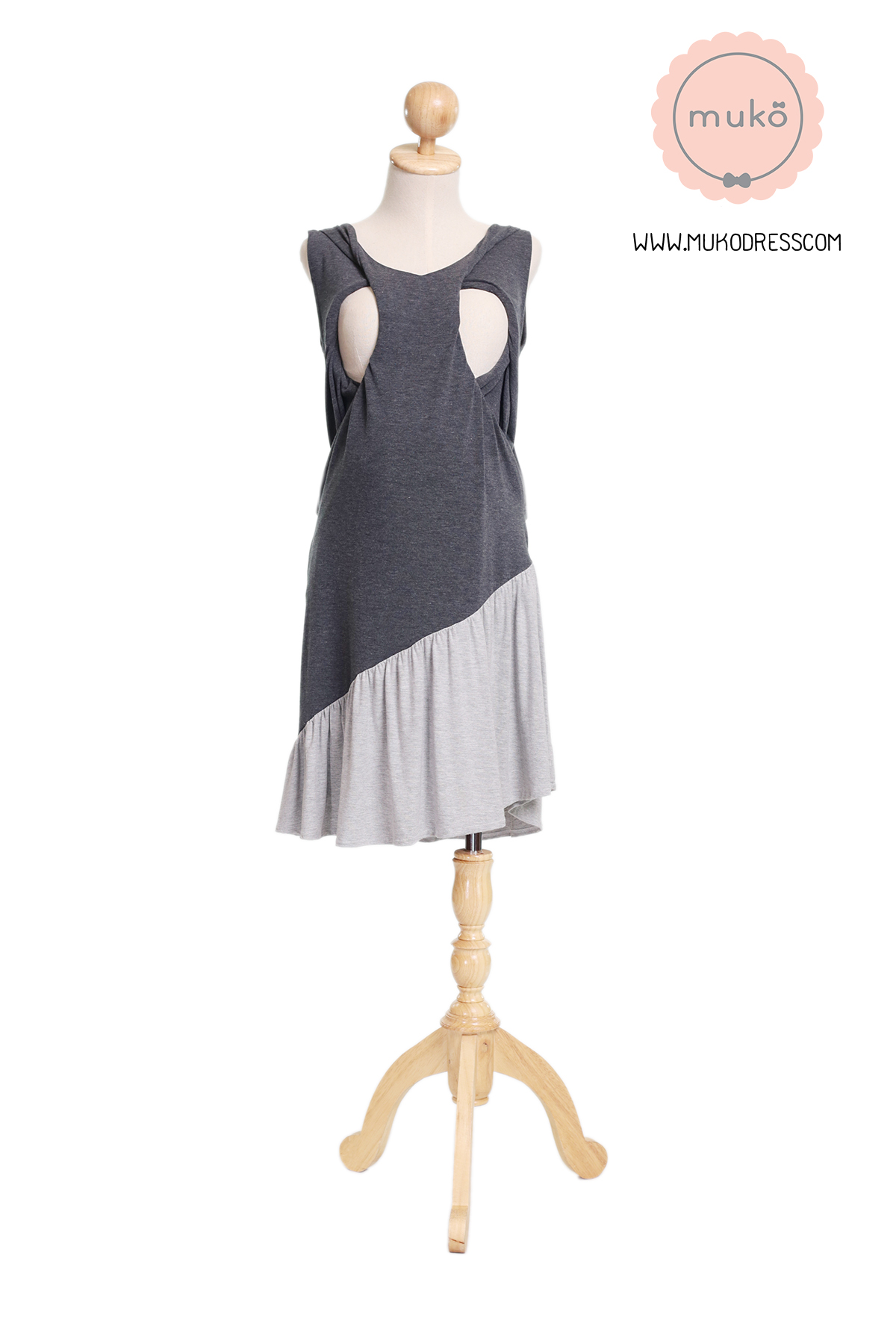 Muko Myla เดรสให้นม คลุมท้อง DR23-012 เทาเข้ม-เทาอ่อน
