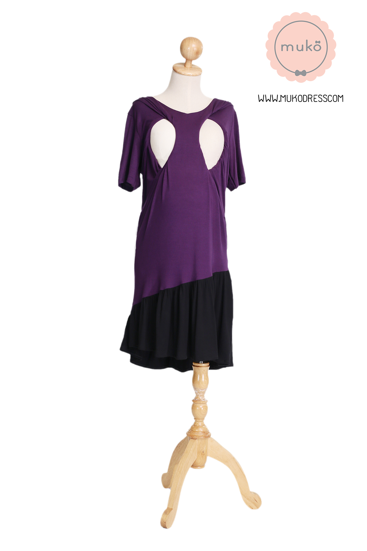 Muko Marlie เดรสให้นม คลุมท้อง DR24-001 ม่วง-ดำ