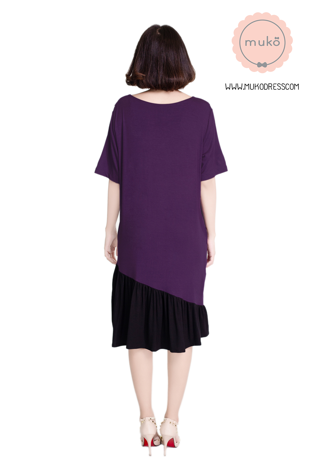 Muko Marlie เดรสให้นม คลุมท้อง DR24-001 ม่วง-ดำ