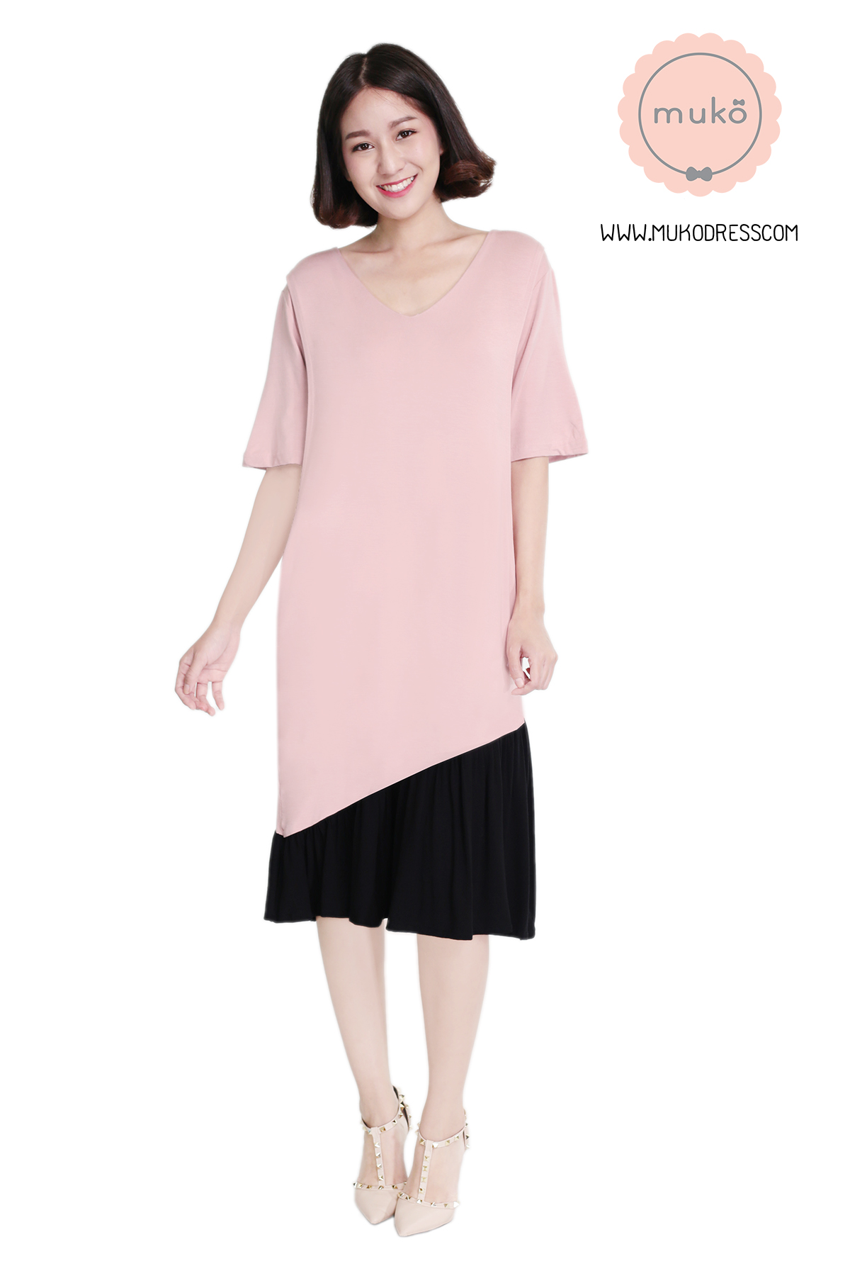 Muko Marlie เดรสให้นม คลุมท้อง DR24-002 นู๊ด-ดำ Muko Marlie เดรสให้นม คลุมท้อง DR24-002 นู๊ด-ดำ