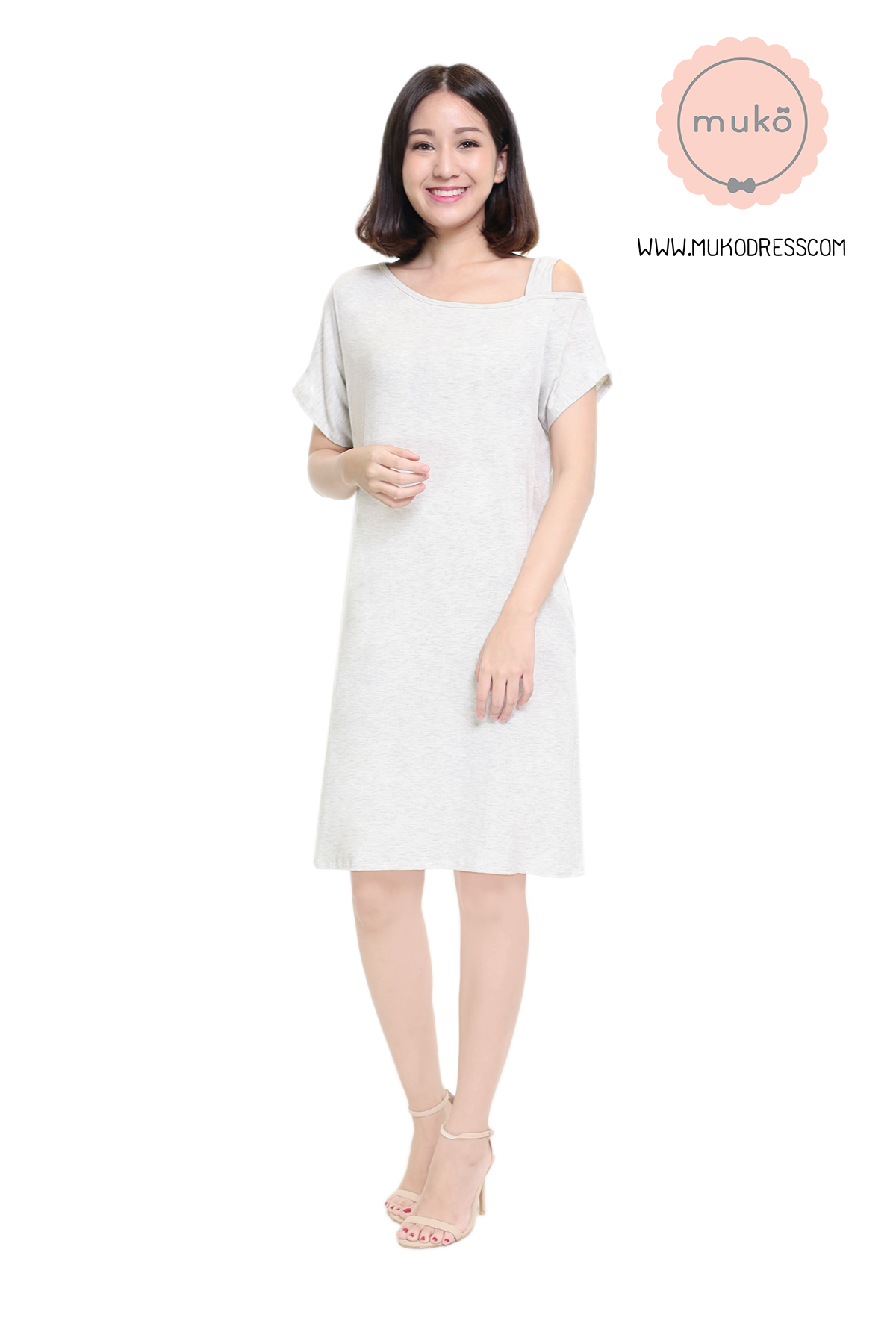Muko Butter Scott เดรสให้นม คลุมท้อง DR25-001 เทาอ่อนมาก