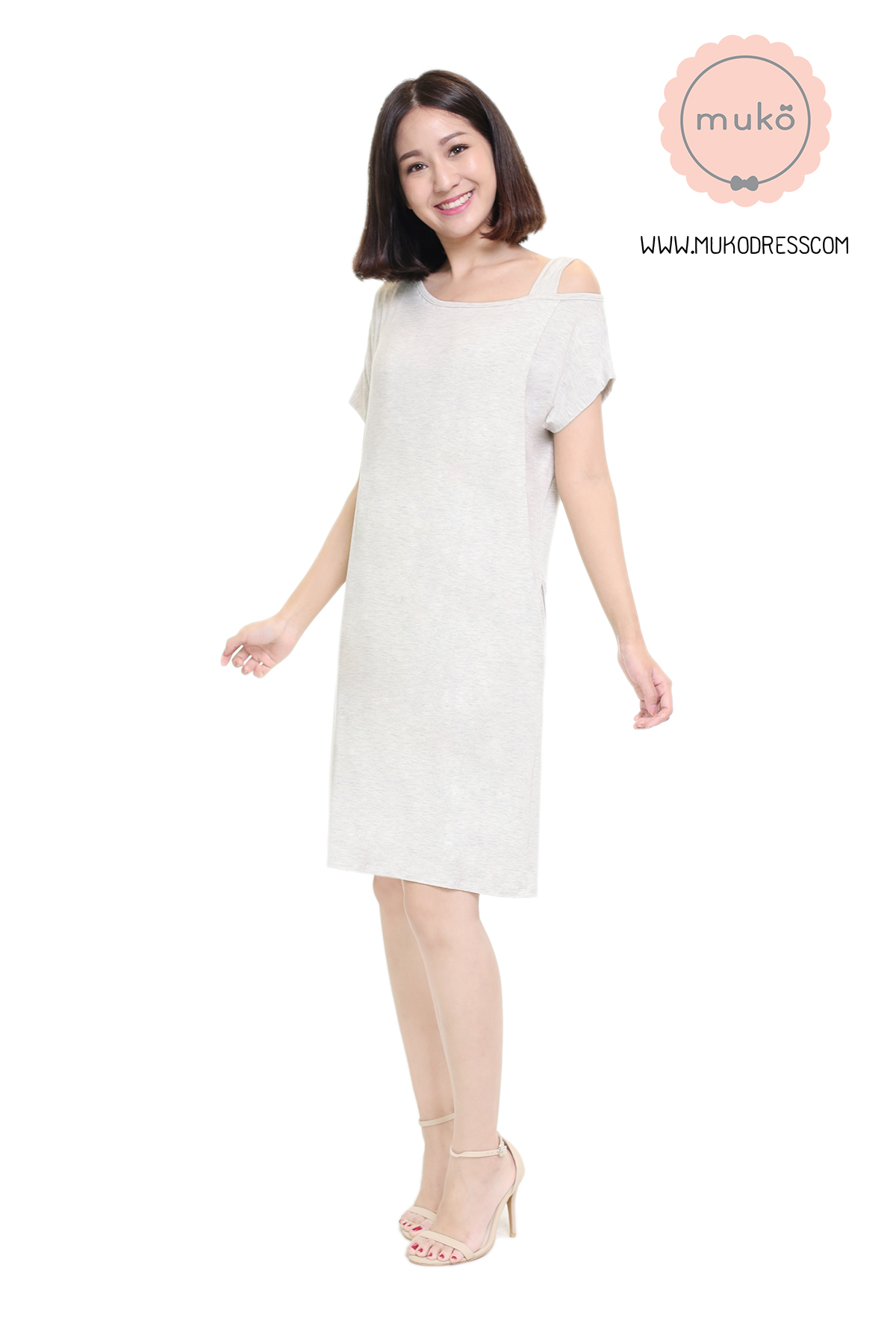 Muko Butter Scott เดรสให้นม คลุมท้อง DR25-001 เทาอ่อนมาก