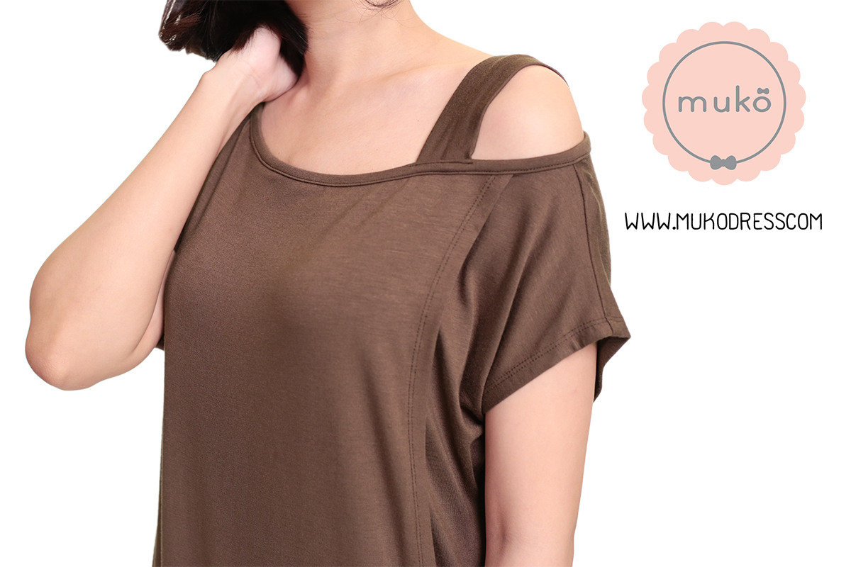Muko Butter Scott เดรสให้นม คลุมท้อง DR25-006 น้ำตาล
