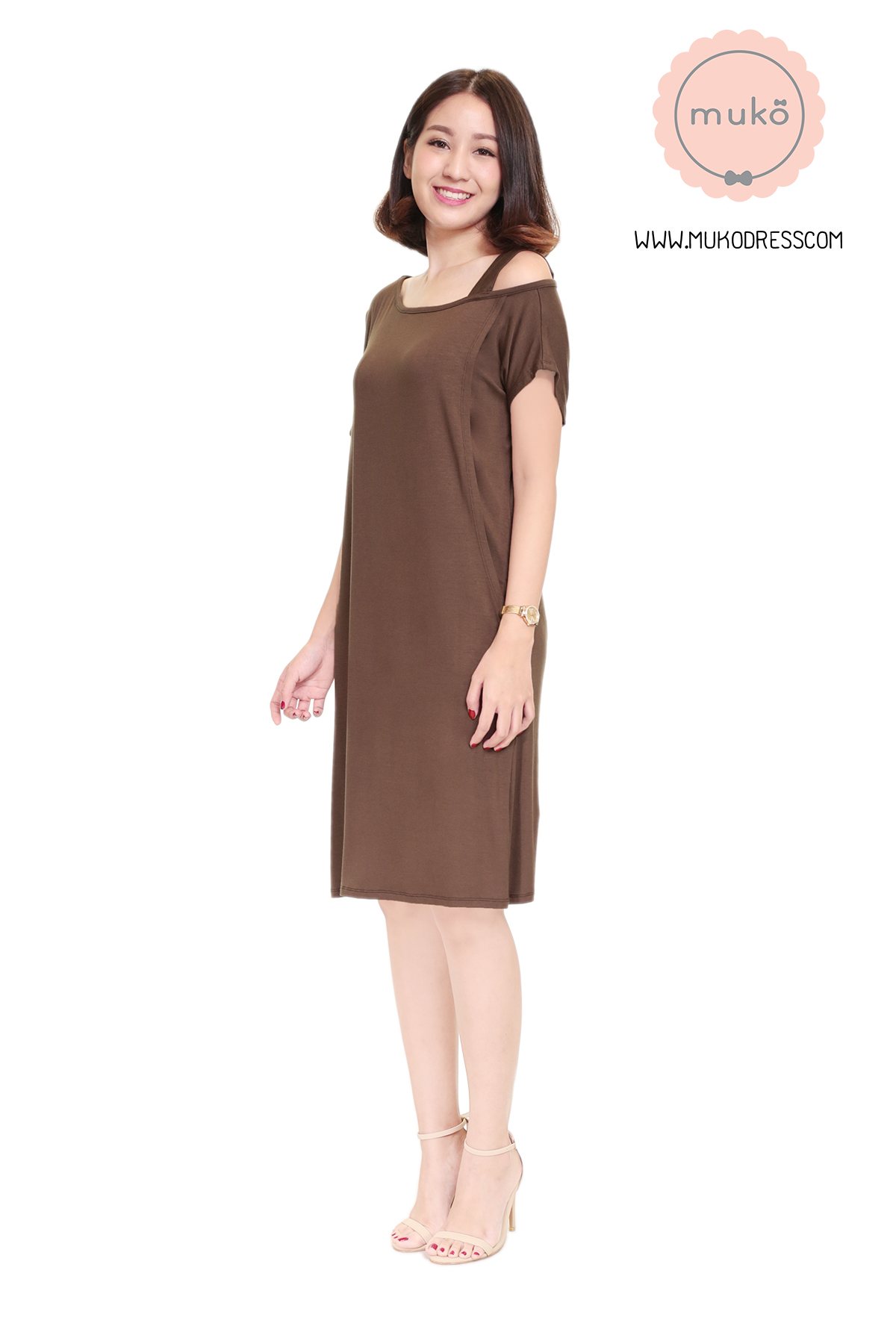 Muko Butter Scott เดรสให้นม คลุมท้อง DR25-006 น้ำตาล