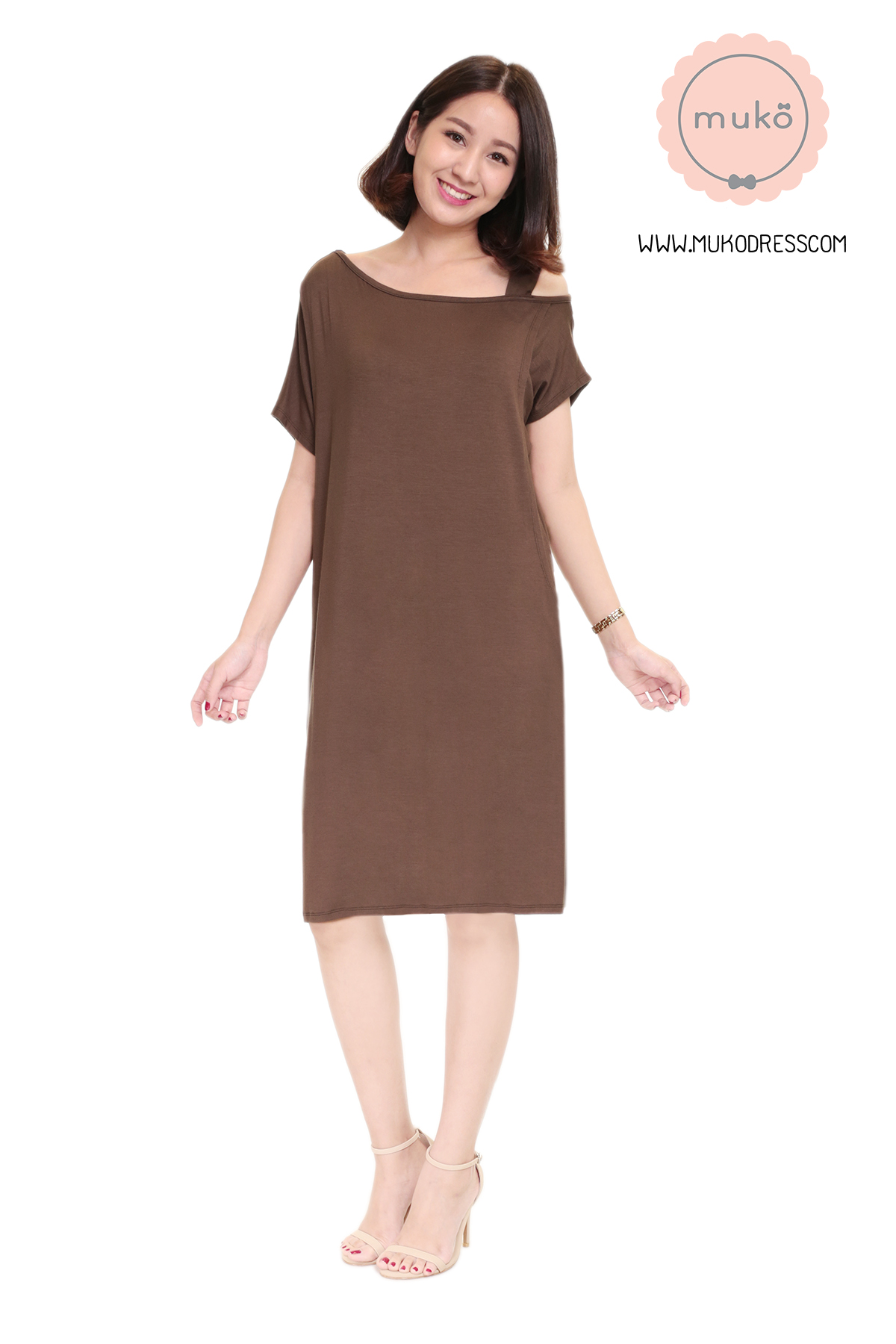 Muko Butter Scott เดรสให้นม คลุมท้อง DR25-006 น้ำตาล