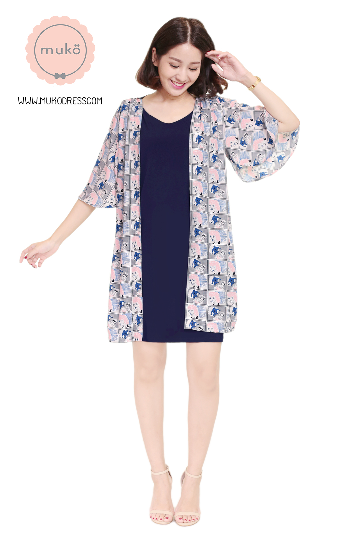 Muko Bella Rose เดรสให้นม คลุมท้อง DP04-010 กรม-ลายคน