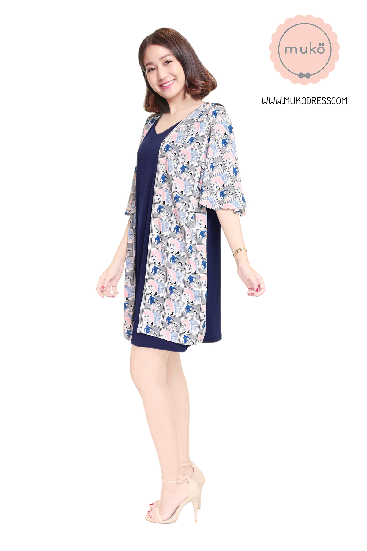 Muko Bella Rose เดรสให้นม คลุมท้อง DP04-010 กรม-ลายคน