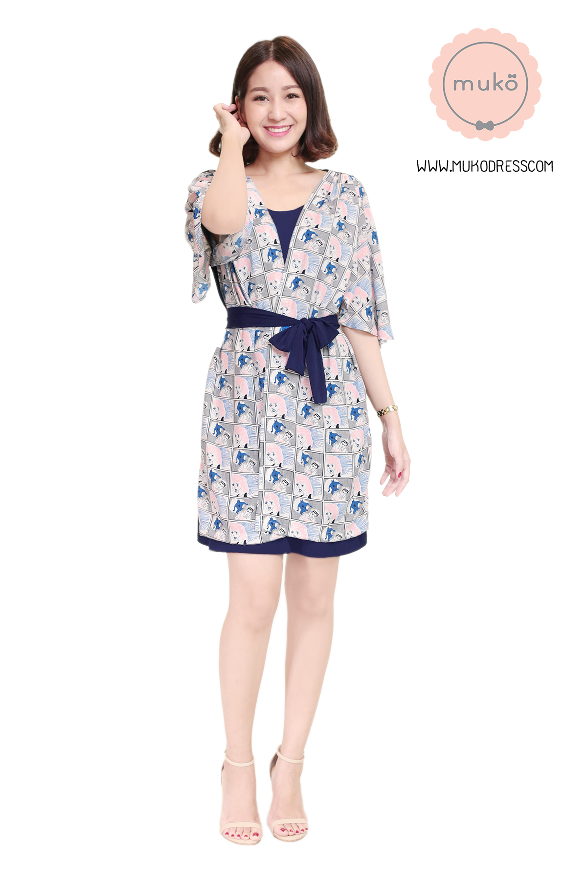 Muko Bella Rose เดรสให้นม คลุมท้อง DP04-010 กรม-ลายคน