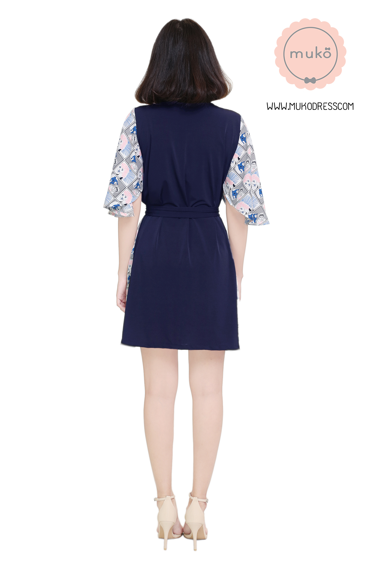 Muko Bella Rose เดรสให้นม คลุมท้อง DP04-010 กรม-ลายคน