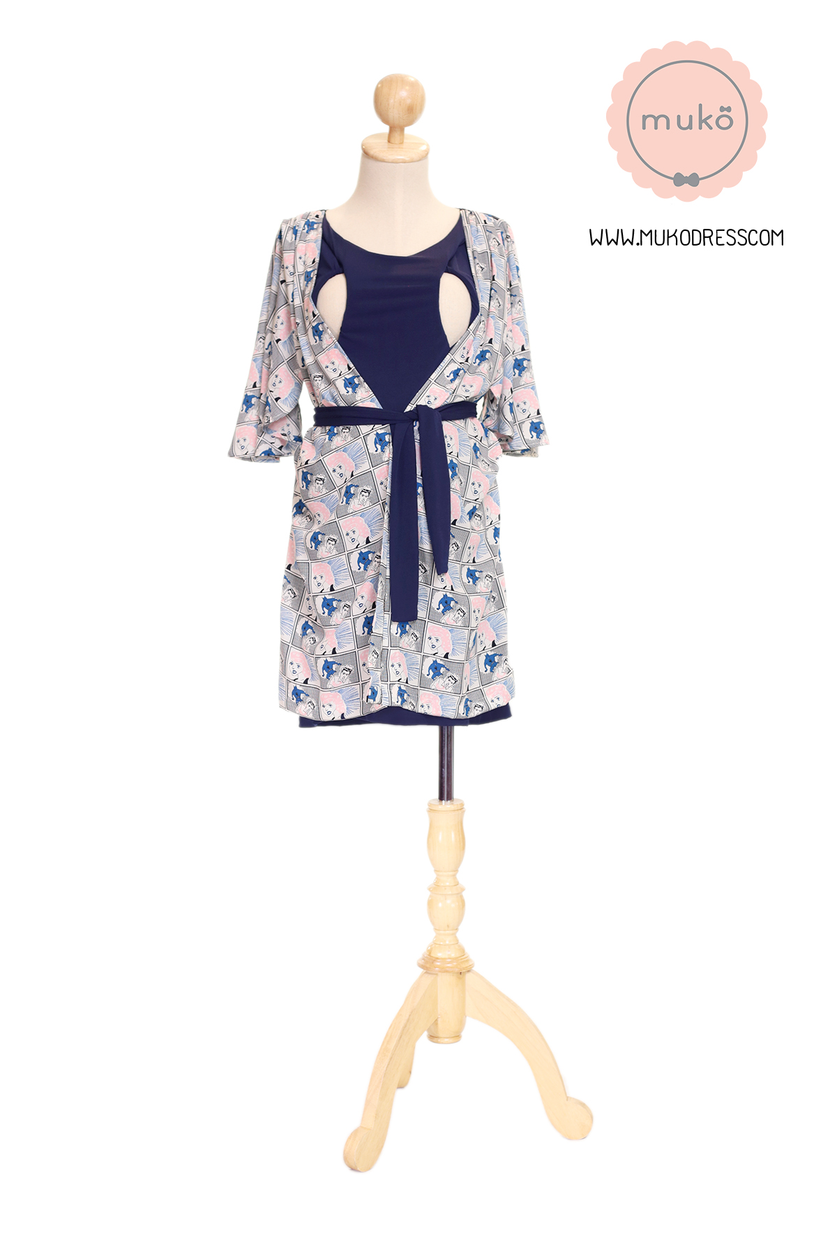 Muko Bella Rose เดรสให้นม คลุมท้อง DP04-010 กรม-ลายคน