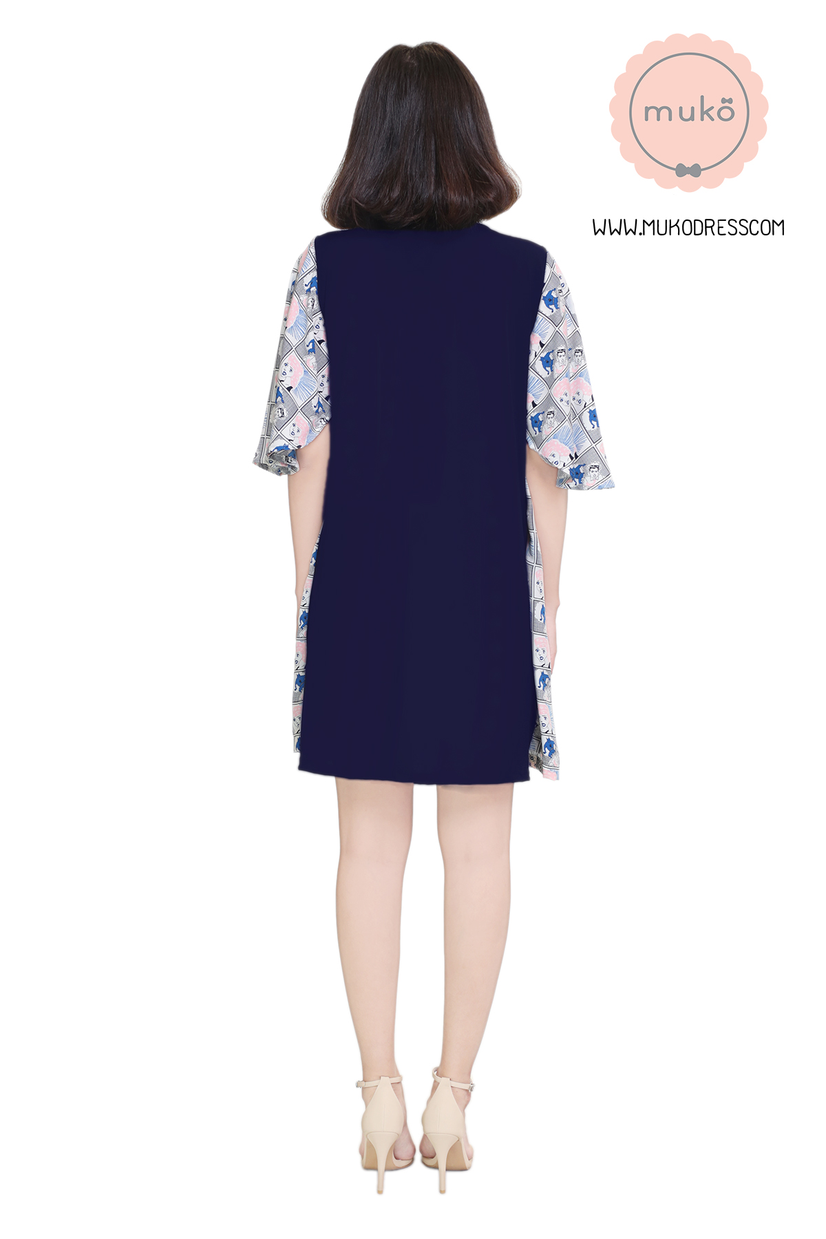 Muko Bella Rose เดรสให้นม คลุมท้อง DP04-010 กรม-ลายคน
