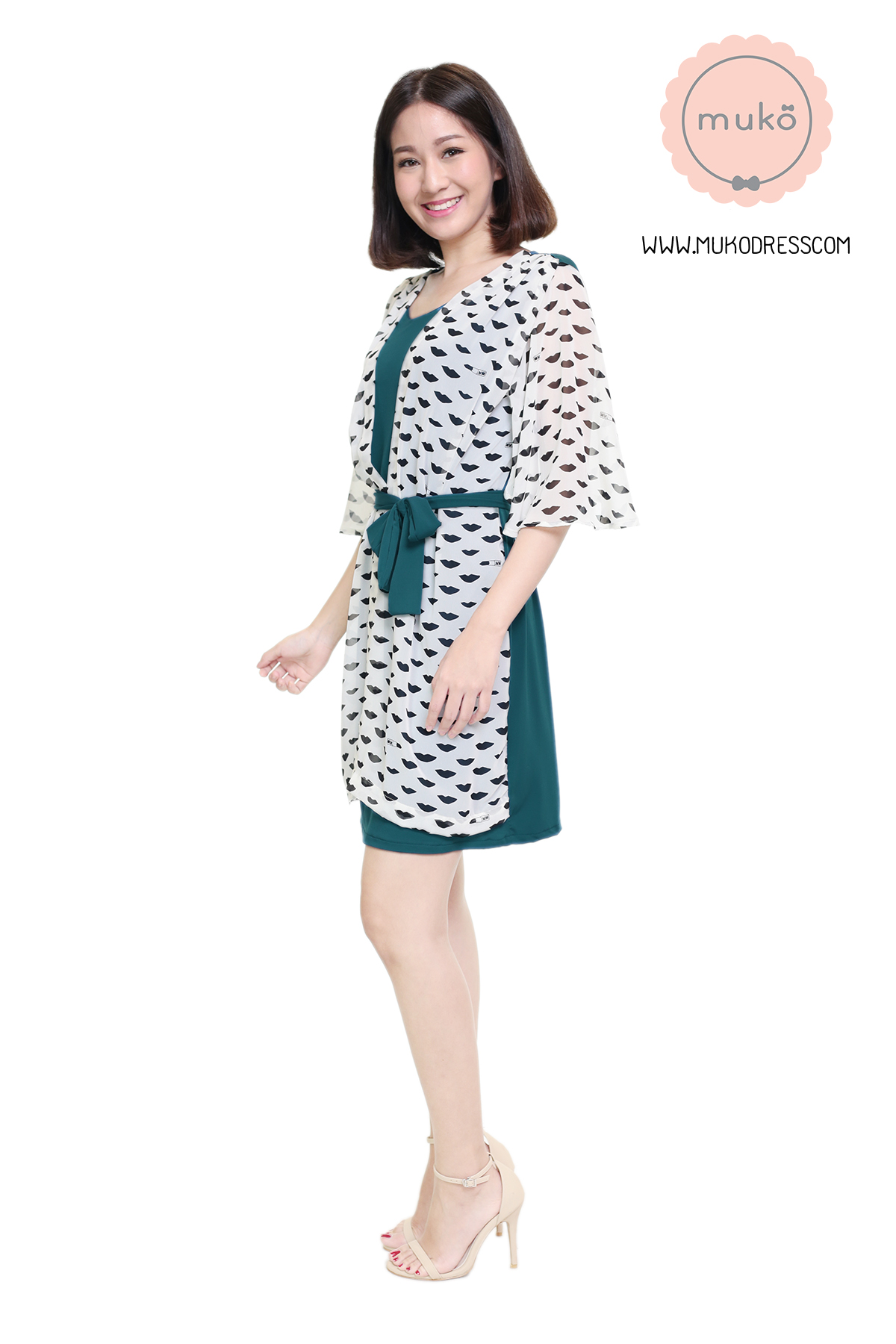 Muko Bella Rose เดรสให้นม คลุมท้อง DP04-013 ฟ้าทะเล-ขาวปากดำ