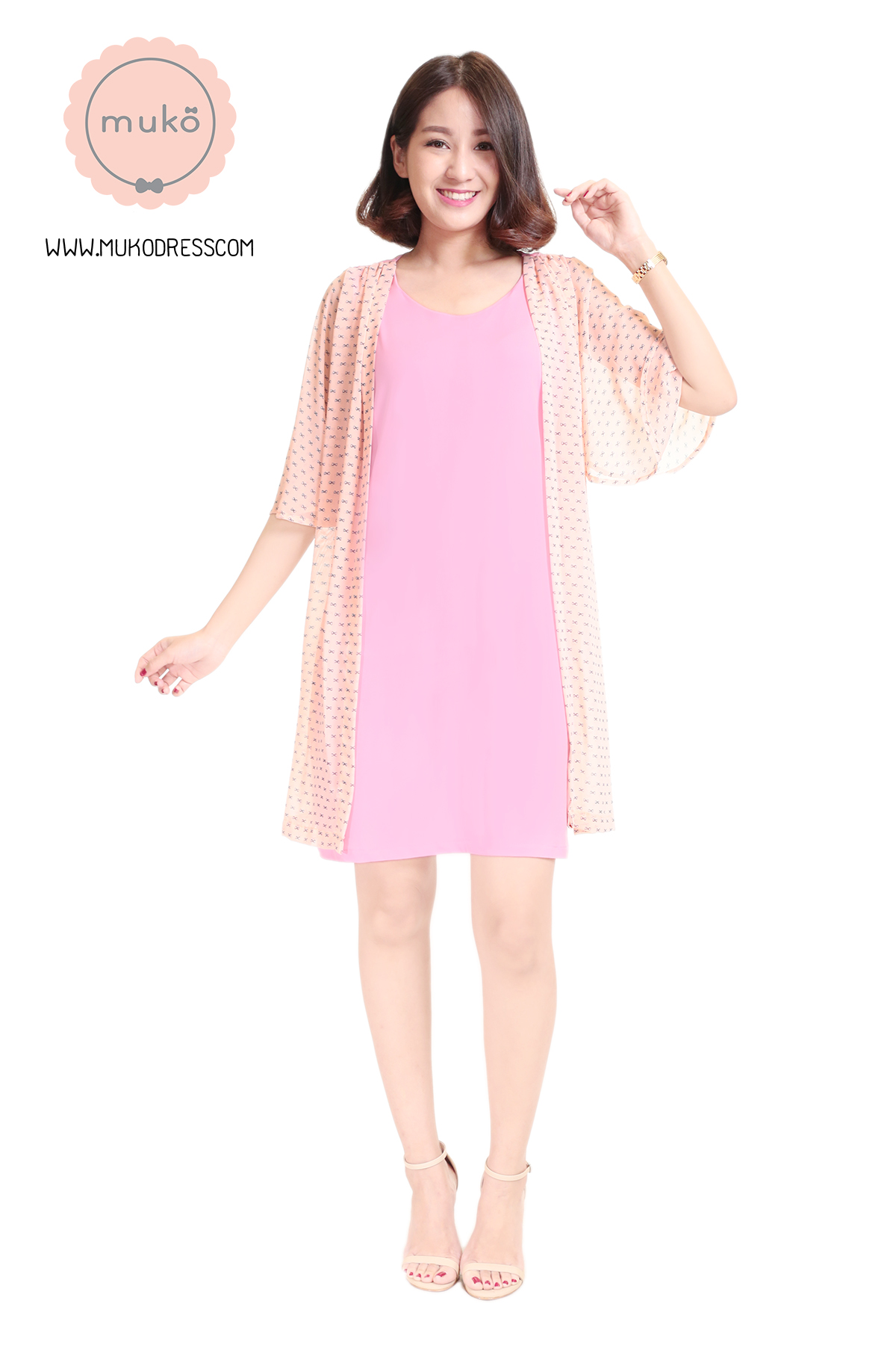 Muko Bella Rose เดรสให้นม คลุมท้อง DP04-014 ชมพู-โอรสโบว์
