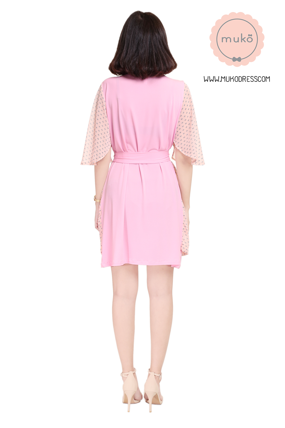 Muko Bella Rose เดรสให้นม คลุมท้อง DP04-014 ชมพู-โอรสโบว์