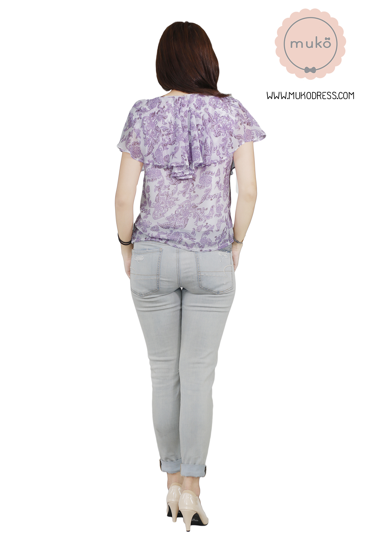 Muko Emma เสื้อให้นม คลุมท้อง BSL03-005 ม่วงดอกขาว***(3ชุด1,200.-/6ชุด1,900.-)