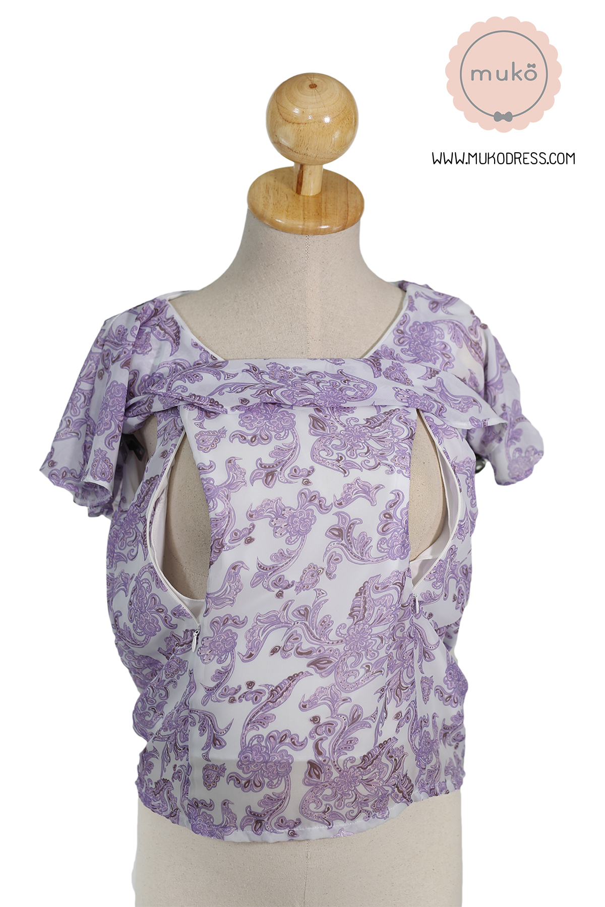 Muko Emma เสื้อให้นม คลุมท้อง BSL03-005 ม่วงดอกขาว***(3ชุด1,200.-/6ชุด1,900.-)