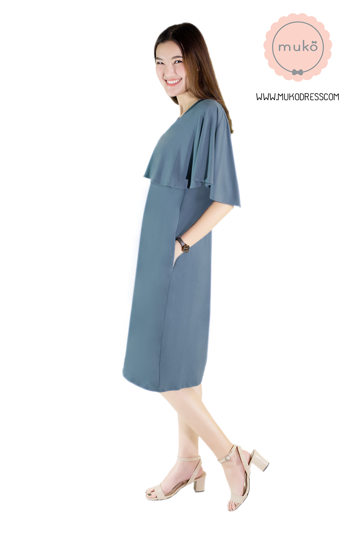 Muko Cindy เดรสเปิดให้นม คลุมท้อง DR17-010 สีคราม