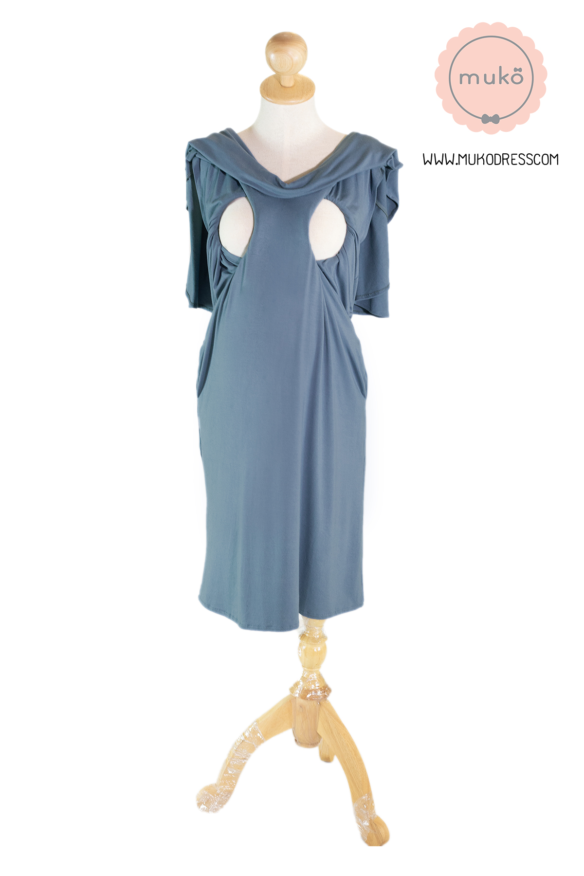 Muko Cindy เดรสเปิดให้นม คลุมท้อง DR17-010 สีคราม