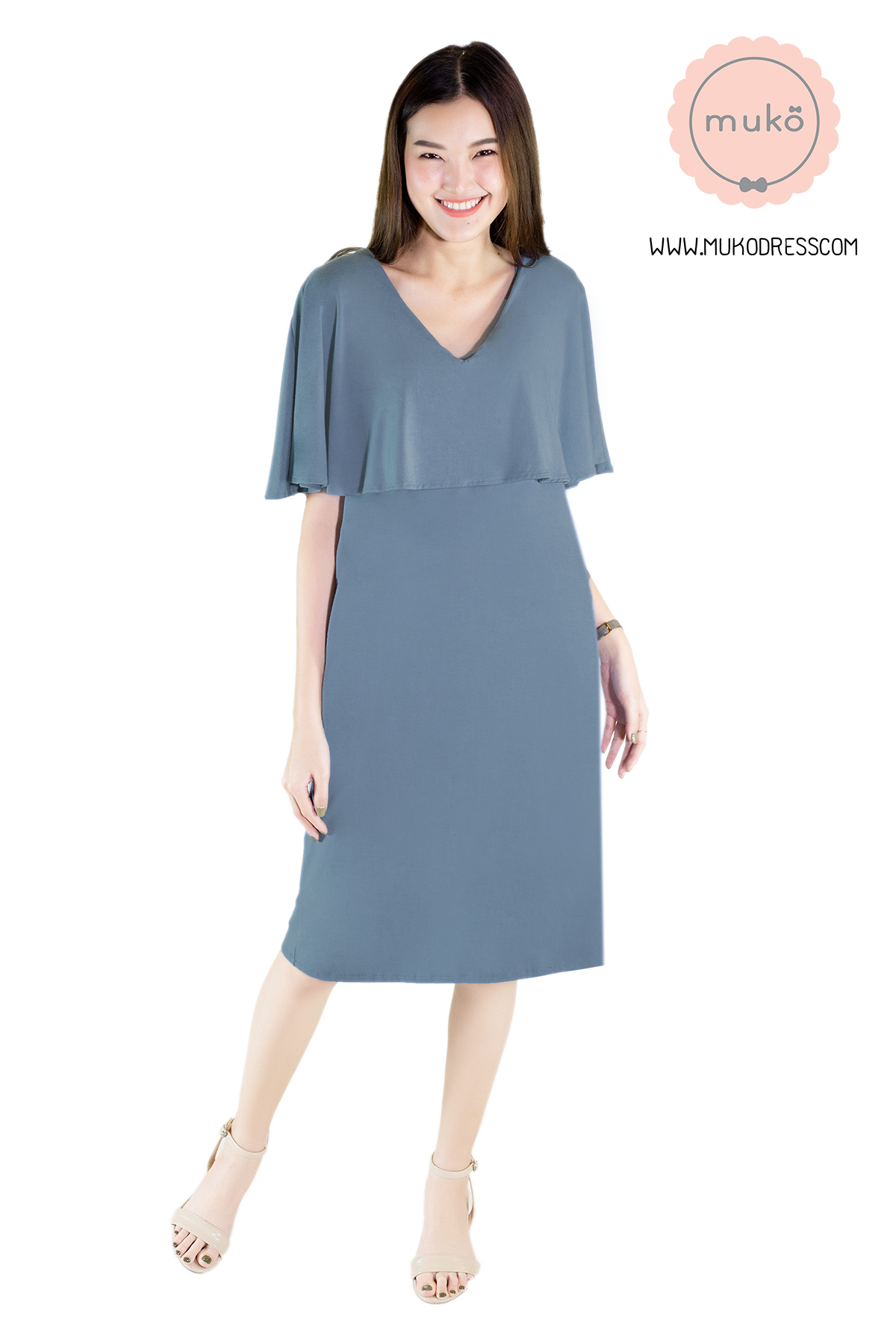Muko Cindy เดรสเปิดให้นม คลุมท้อง DR17-010 สีคราม