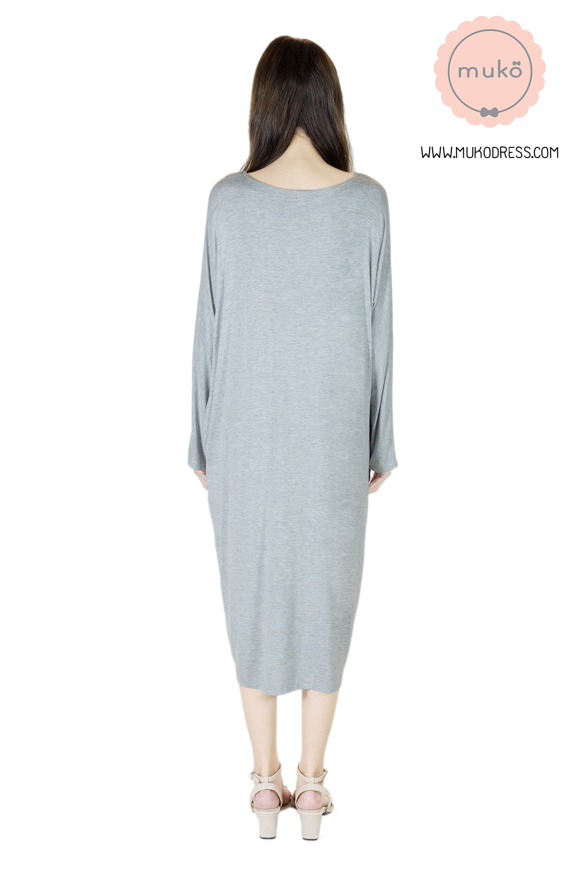Muko Mana เดรสแขนยาวให้นม คลุมท้อง  DR19-001 สีเทาอ่อน