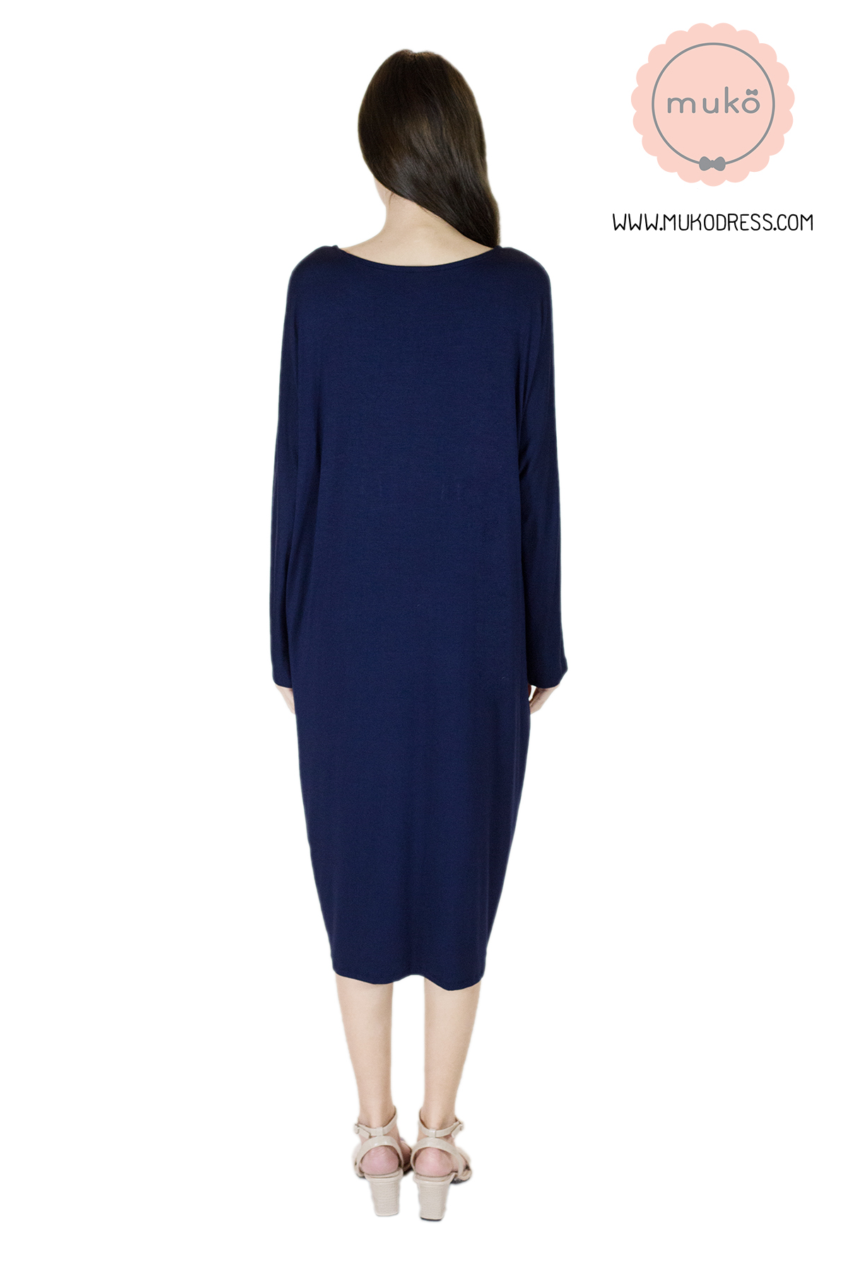 Muko Mana เดรสแขนยาวให้นม คลุมท้อง DR19-002 สีกรม