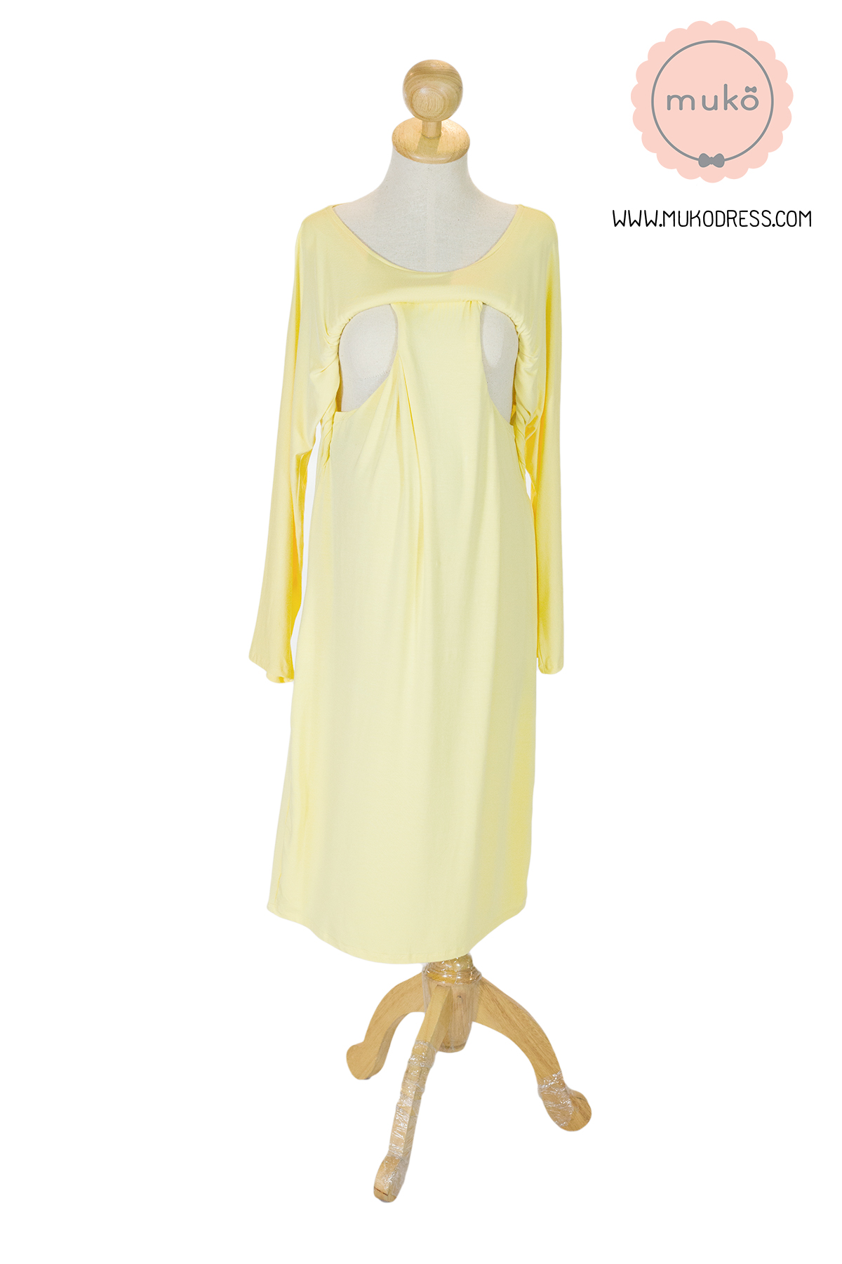 Muko Mana เดรสแขนยาวให้นม คลุมท้อง DR19-006  สีเหลือง