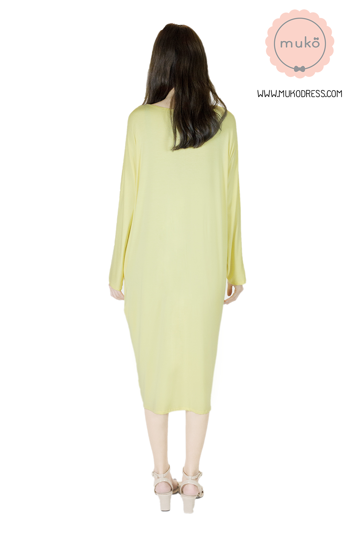 Muko Mana เดรสแขนยาวให้นม คลุมท้อง DR19-006  สีเหลือง