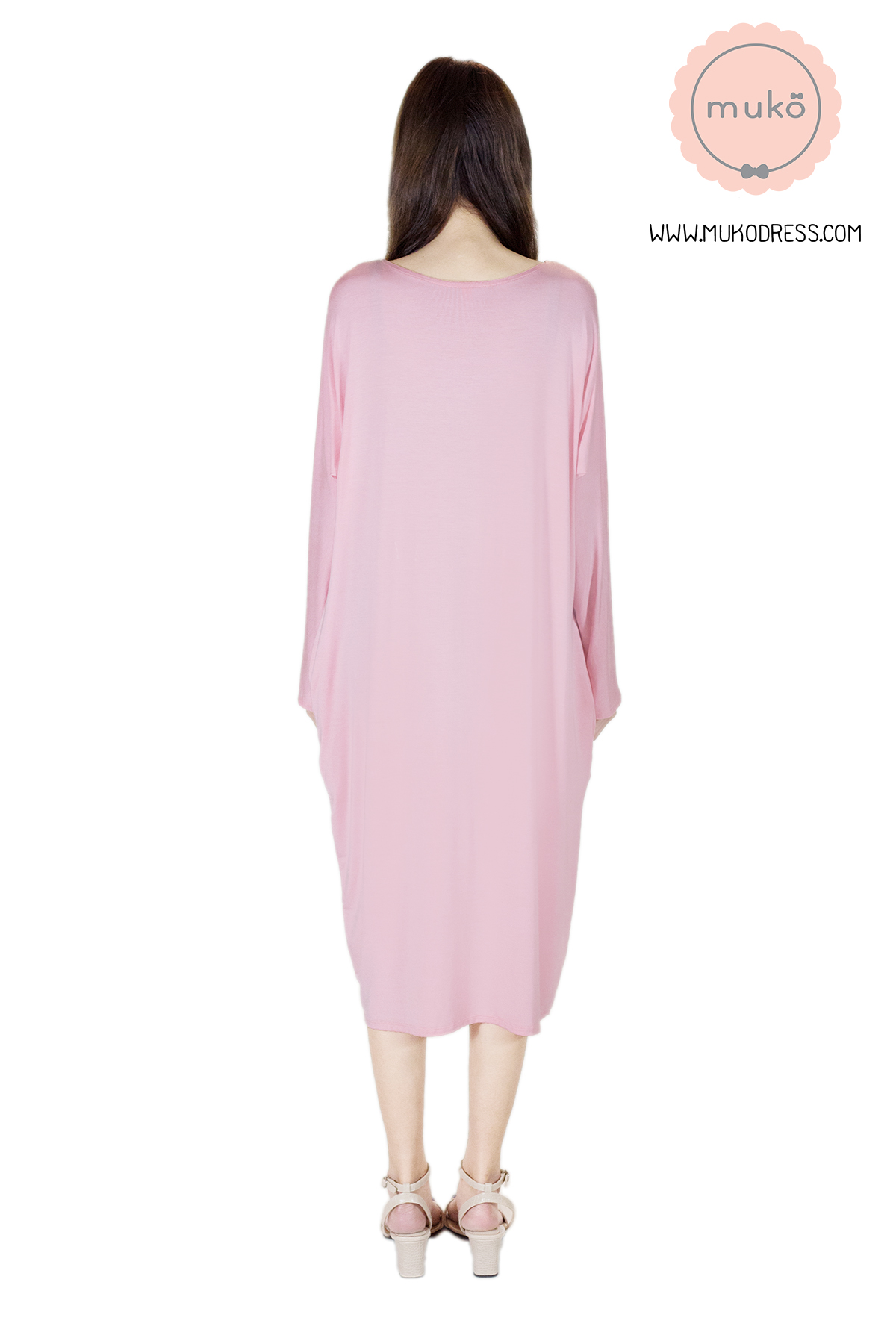 Muko Mana เดรสแขนยาวให้นม คลุมท้อง  DR19-007 สีชมพู