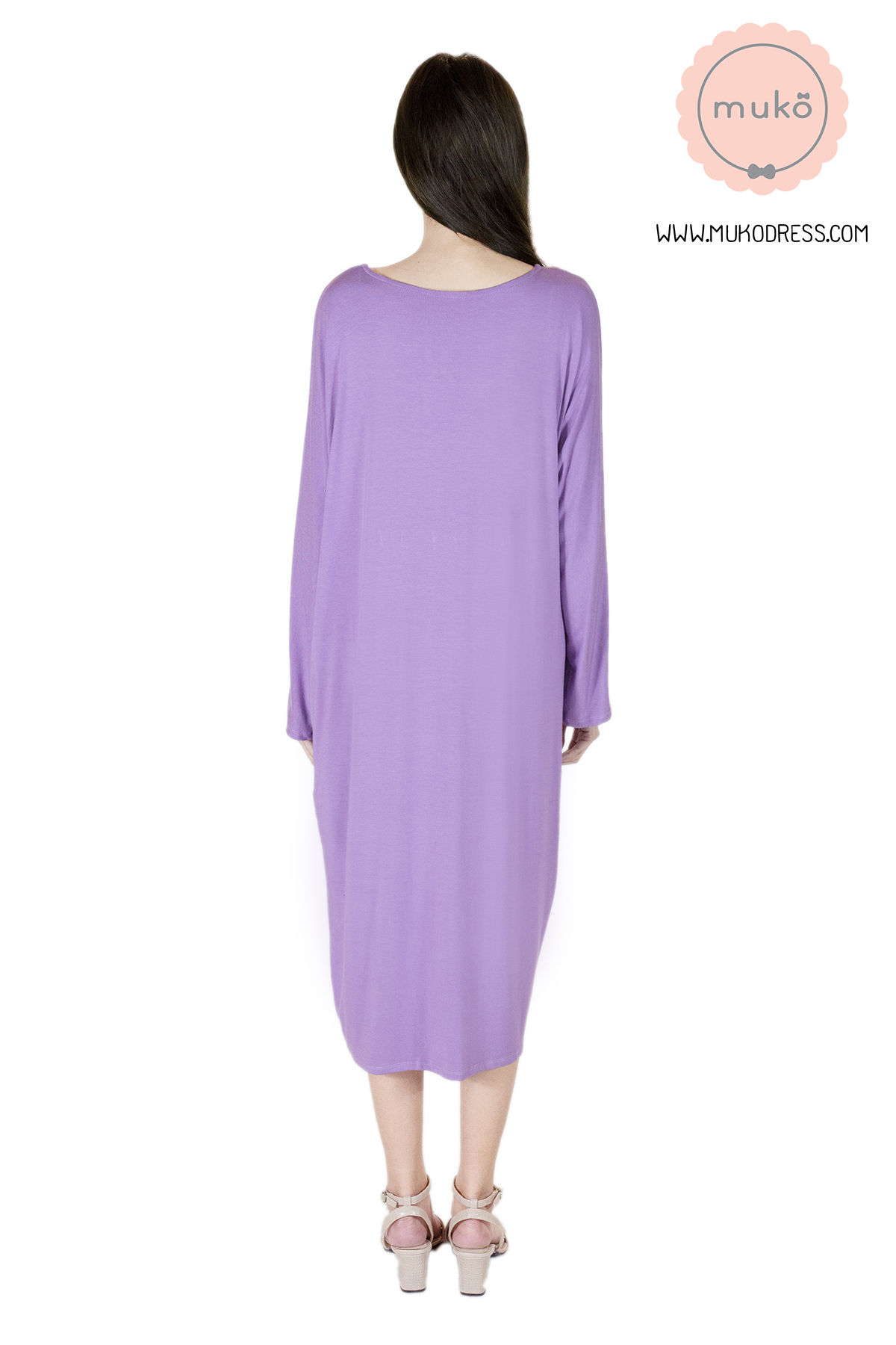 Muko Mana เดรสแขนยาวให้นม คลุมท้อง  DR19-008 สีม่วง