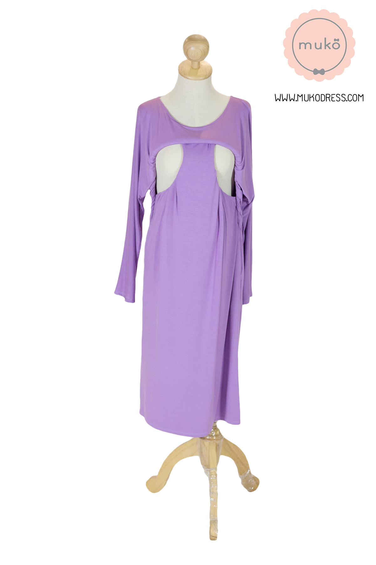 Muko Mana เดรสแขนยาวให้นม คลุมท้อง  DR19-008 สีม่วง