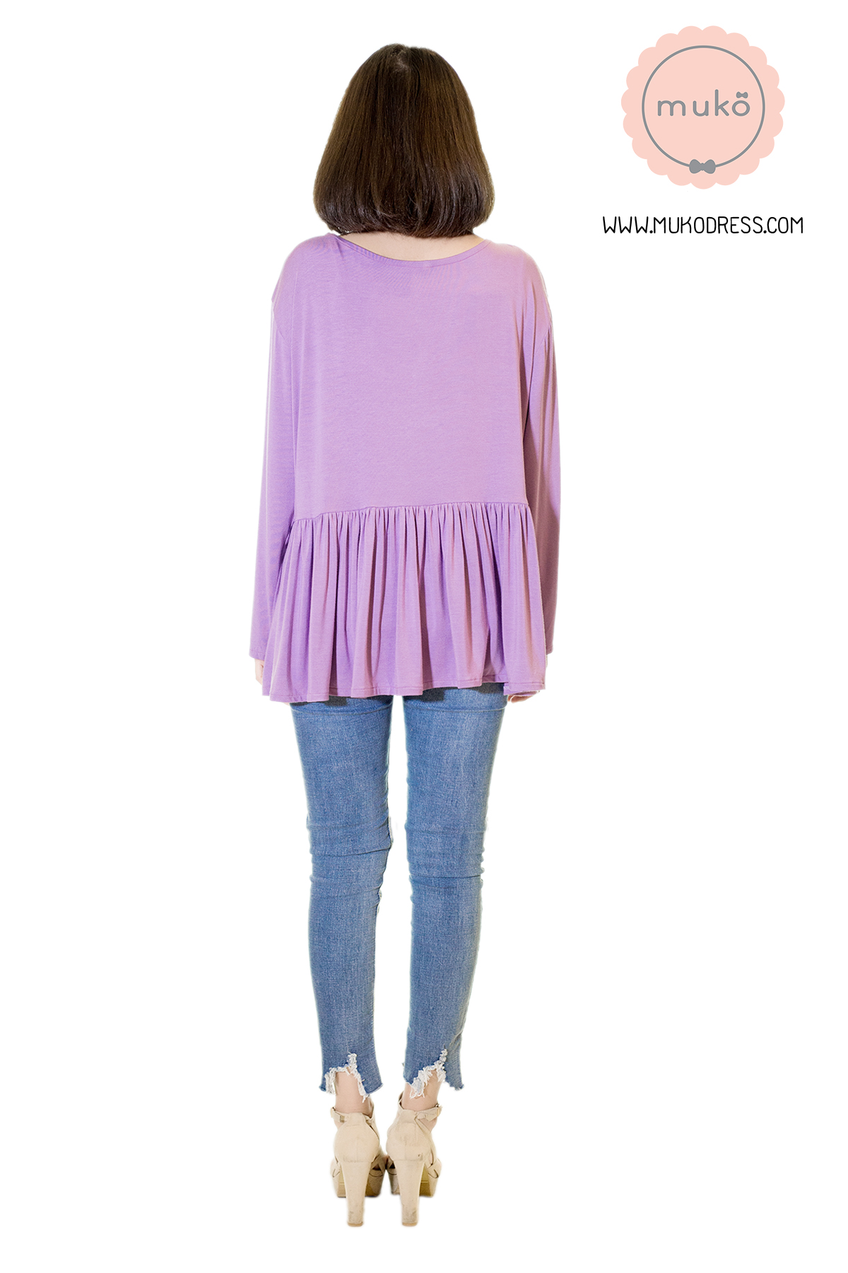 Muko Monica Cardigan เสื้อคลุม แขนตรงอกระบาย AB06-003 ม่วง