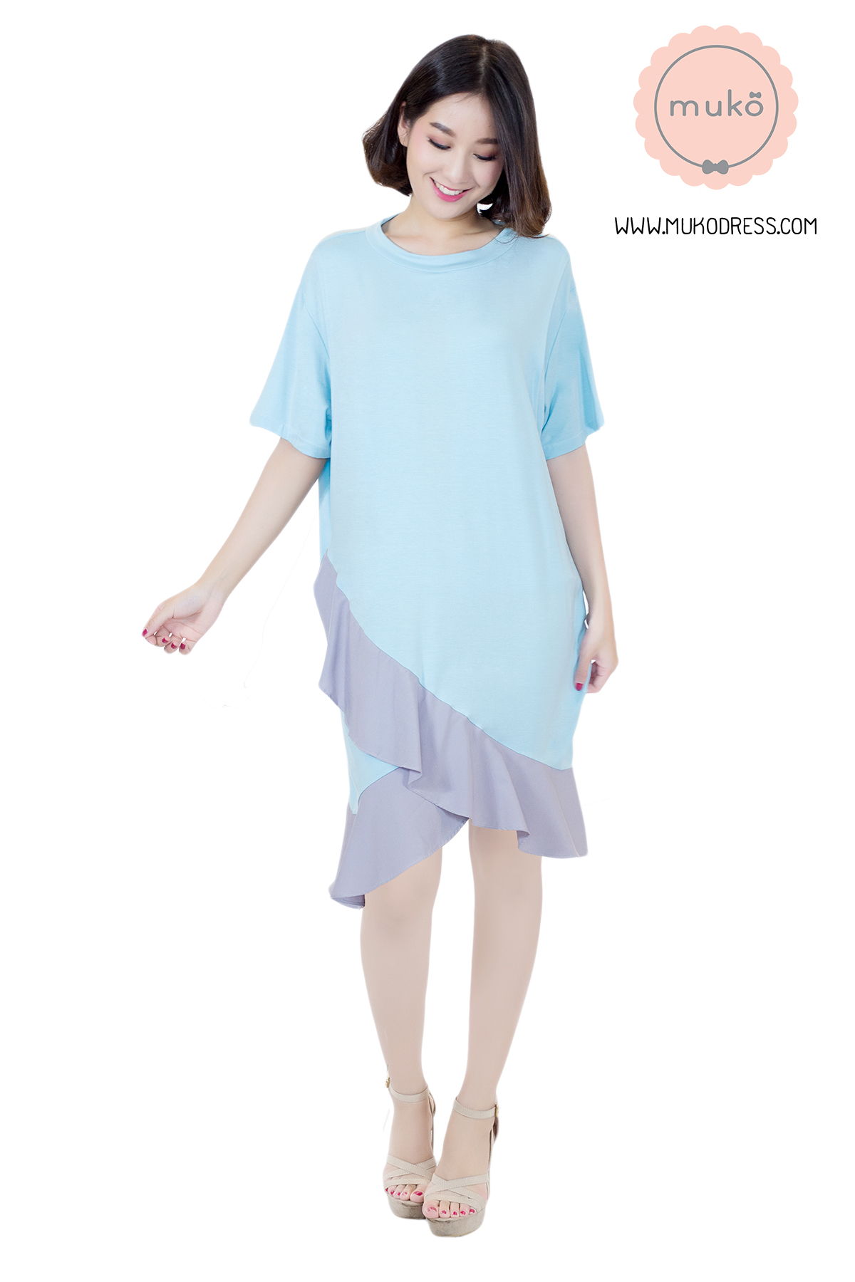Muko Pita เดรสให้นม คลุมท้อง DR21-001 ฟ้า-เทา