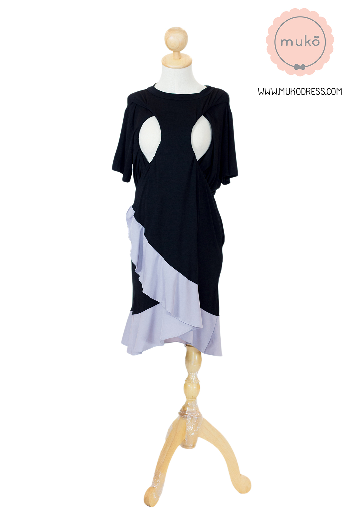 Muko Pita เดรสให้นม คลุมท้อง DR21-002 ดำ-เทา