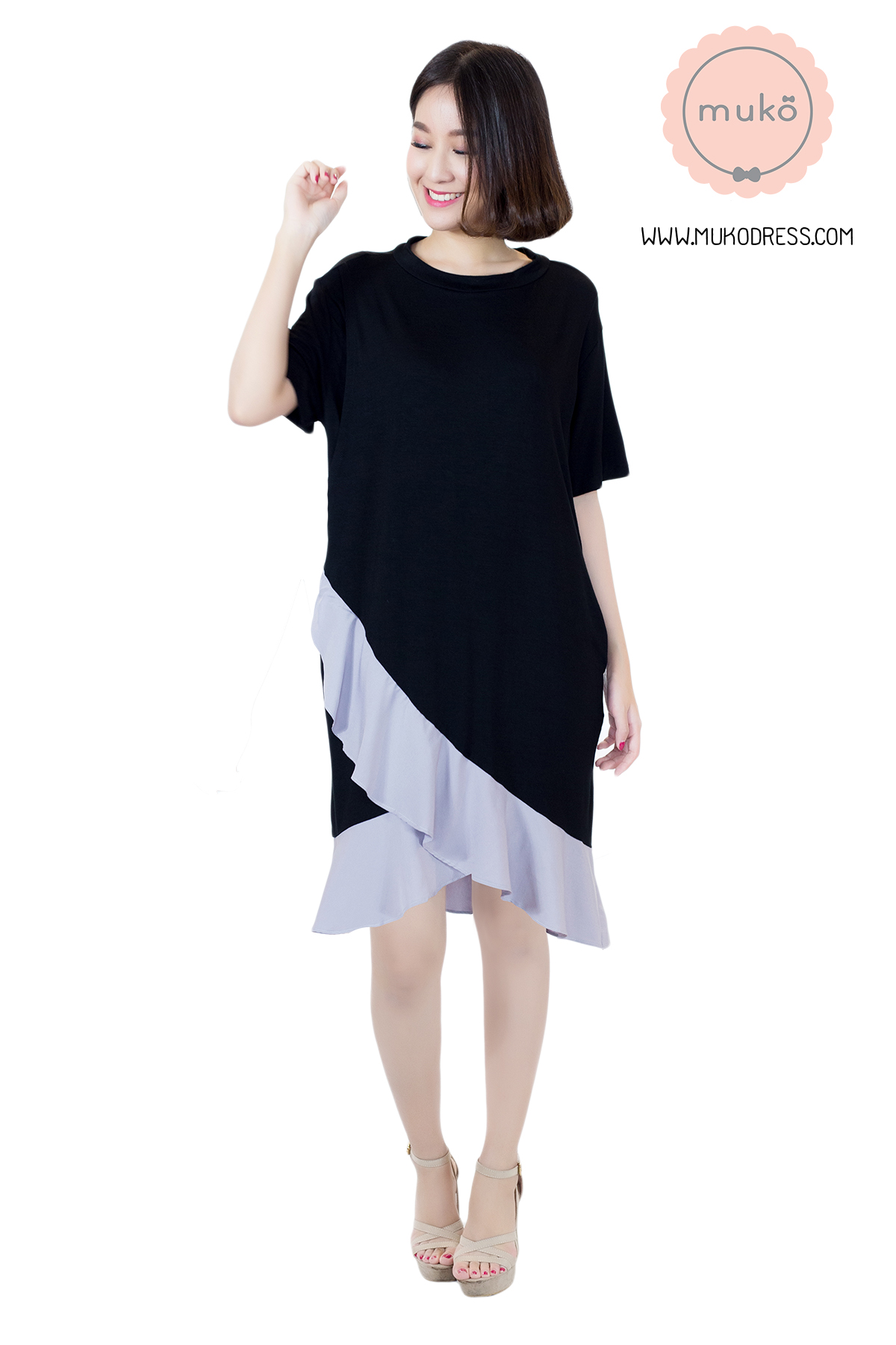 Muko Pita เดรสให้นม คลุมท้อง DR21-002 ดำ-เทา