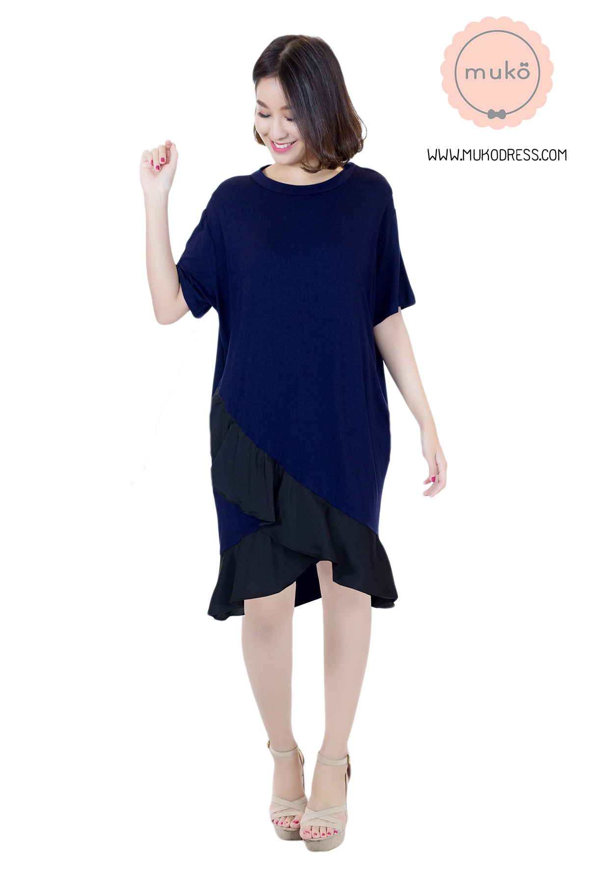 Muko Pita เดรสให้นม คลุมท้อง DR21-005 กรมท่า-ดำ