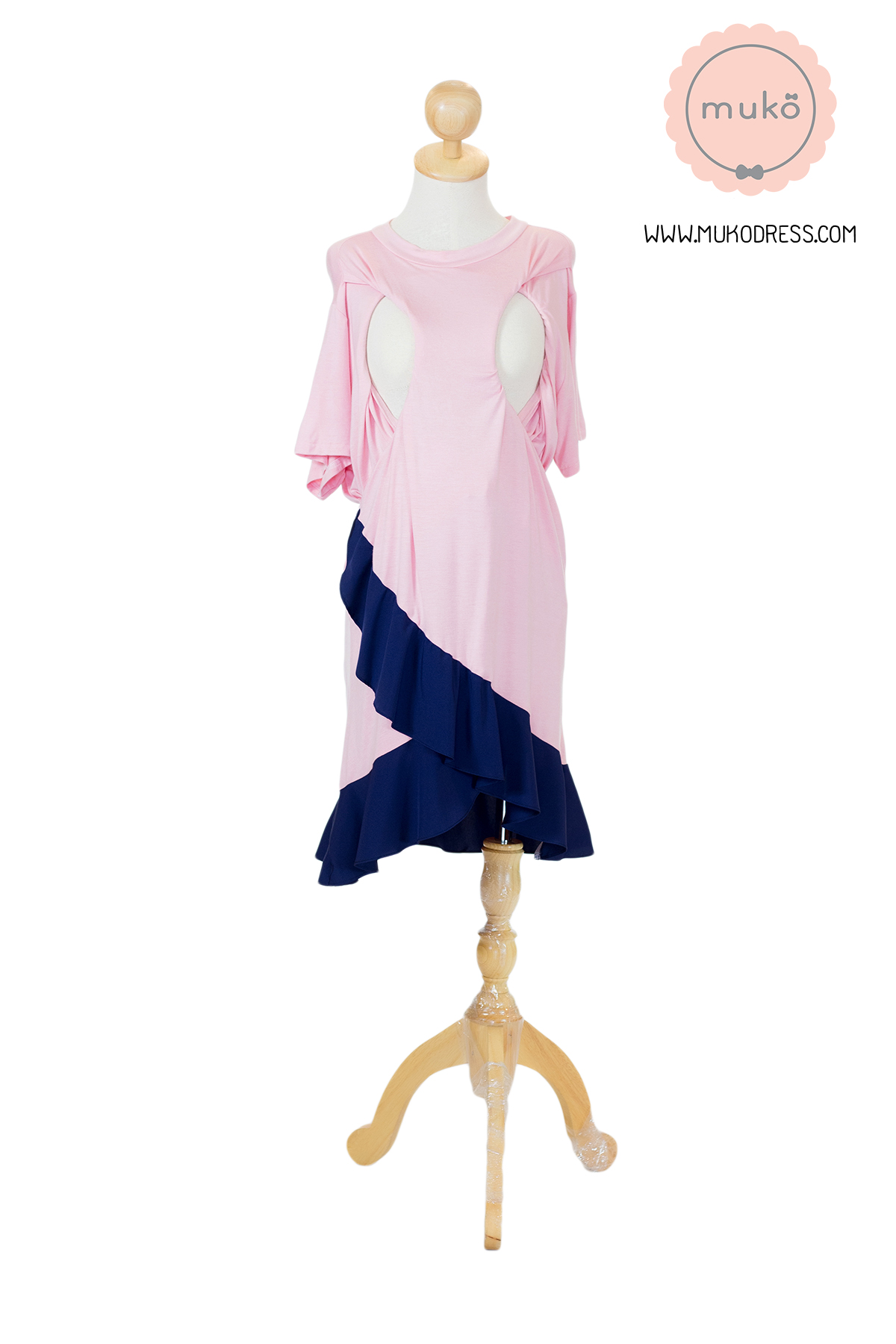 Muko Pita เดรสให้นม คลุมท้อง DR21-007 ชมพู-กรมท่า