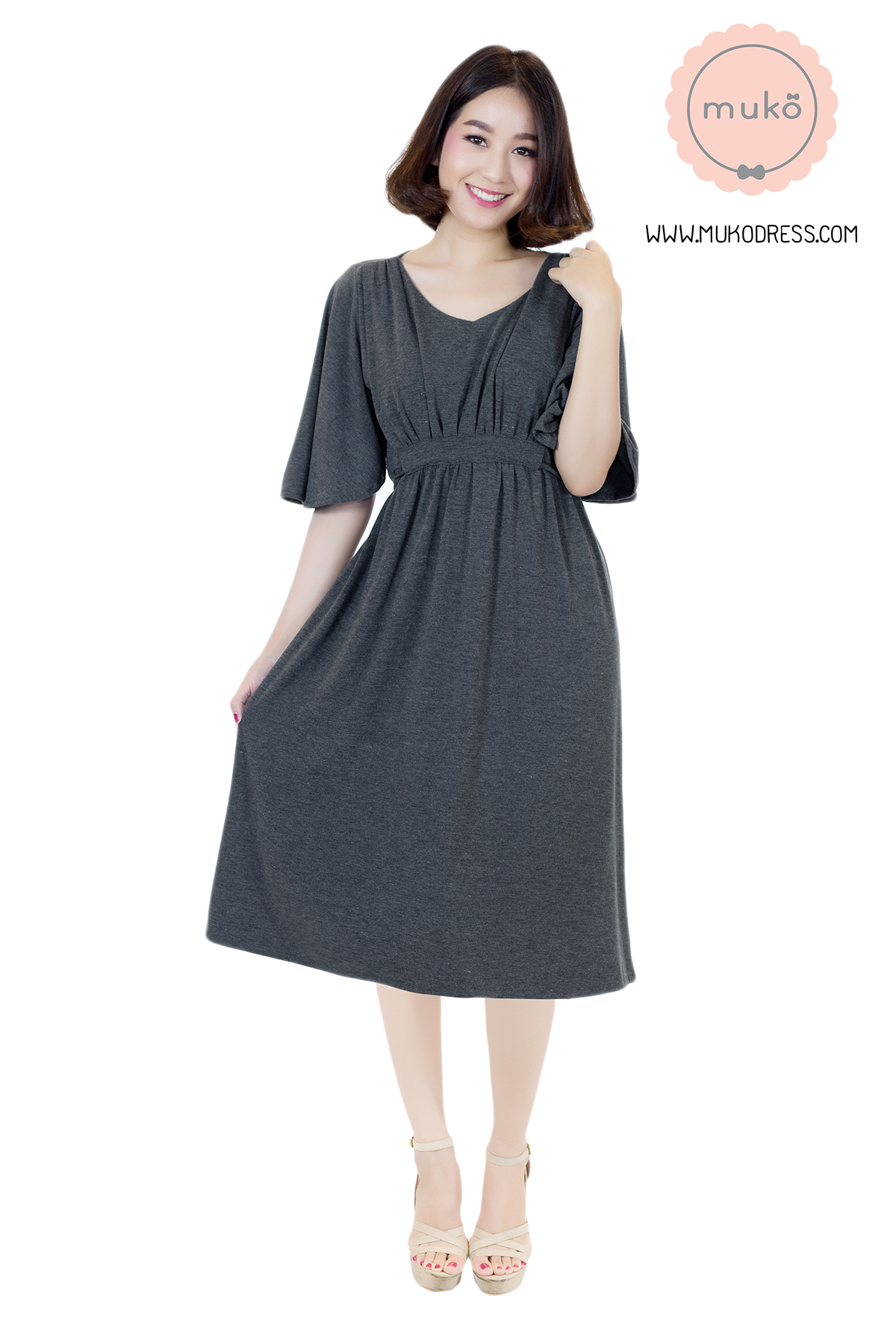 Muko BlueBell ชุดคลุมท้อง ชุดเปิดให้นม DR20-002 เทาเข้ม