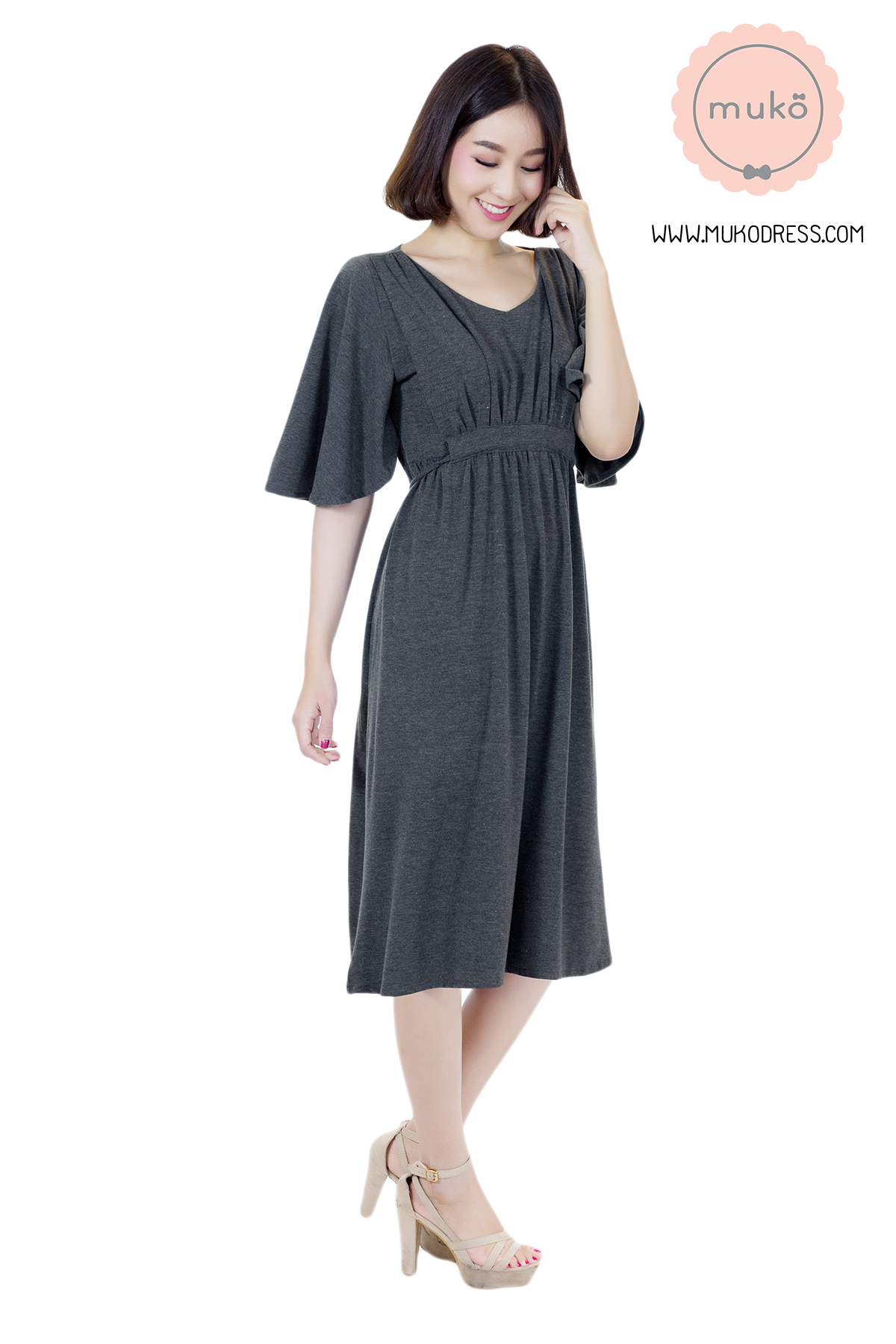 Muko BlueBell ชุดคลุมท้อง ชุดเปิดให้นม DR20-002 เทาเข้ม