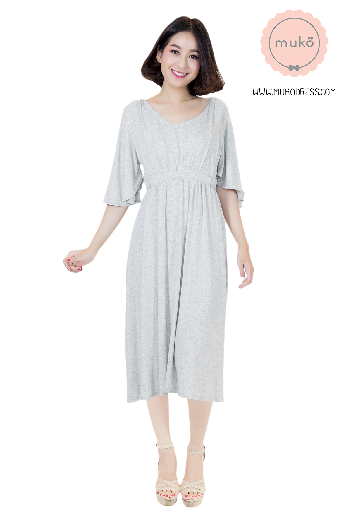 Muko BlueBell ชุดคลุมท้อง ชุดเปิดให้นม DR20-003 เทาอ่อนมาก